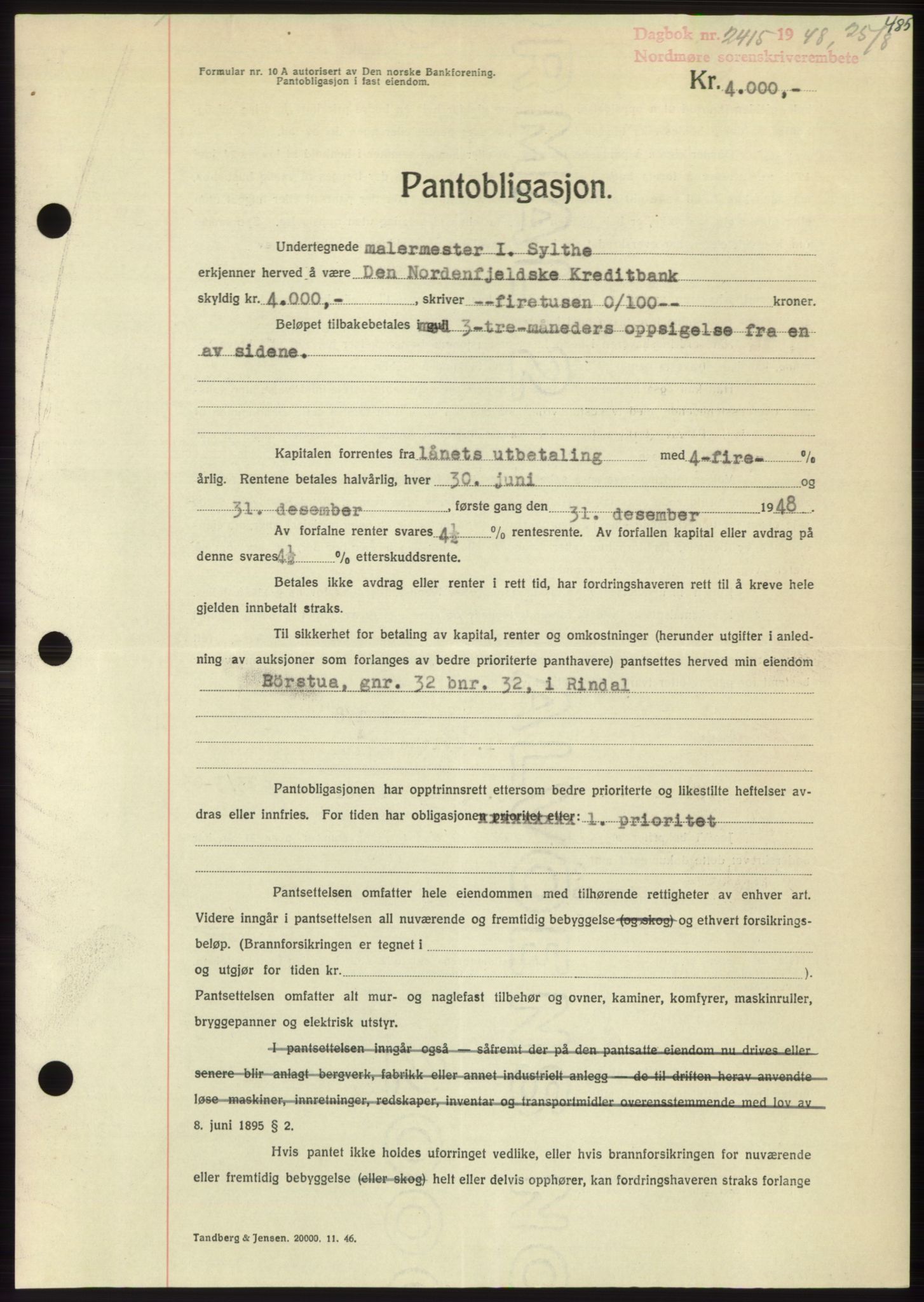Nordmøre sorenskriveri, SAT/A-4132/1/2/2Ca: Pantebok nr. B99, 1948-1948, Dagboknr: 2415/1948