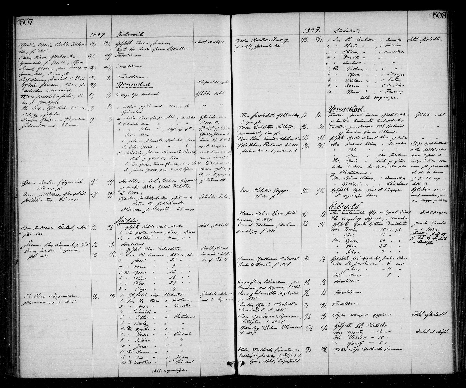 Eidsvoll tingrett, AV/SAO-A-10371/H/Ha/Haa/L0002: Dødsmeldingsprotokoll - Sorenskriveriet, 1863-1910, s. 507-508