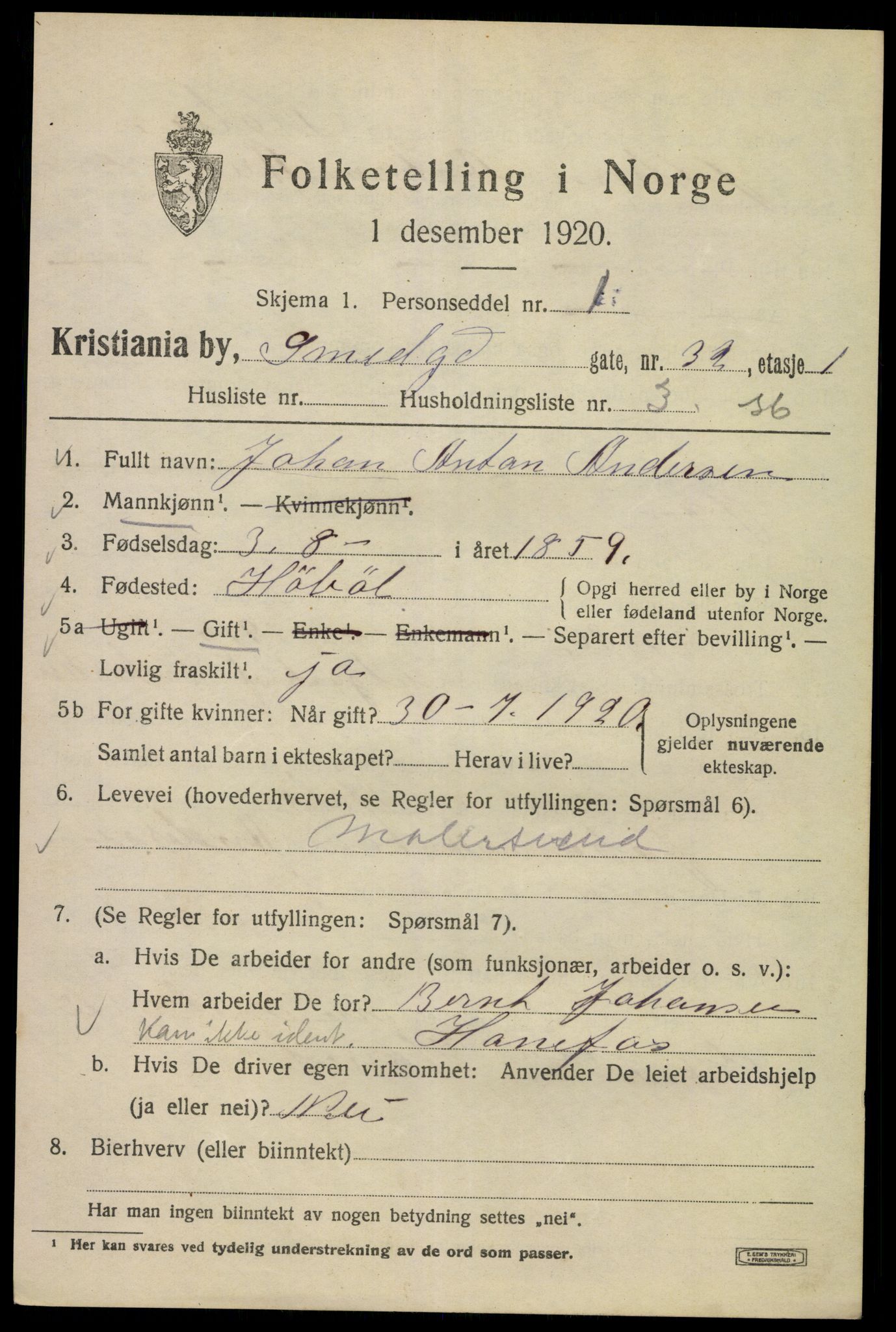 SAO, Folketelling 1920 for 0301 Kristiania kjøpstad, 1920, s. 520163