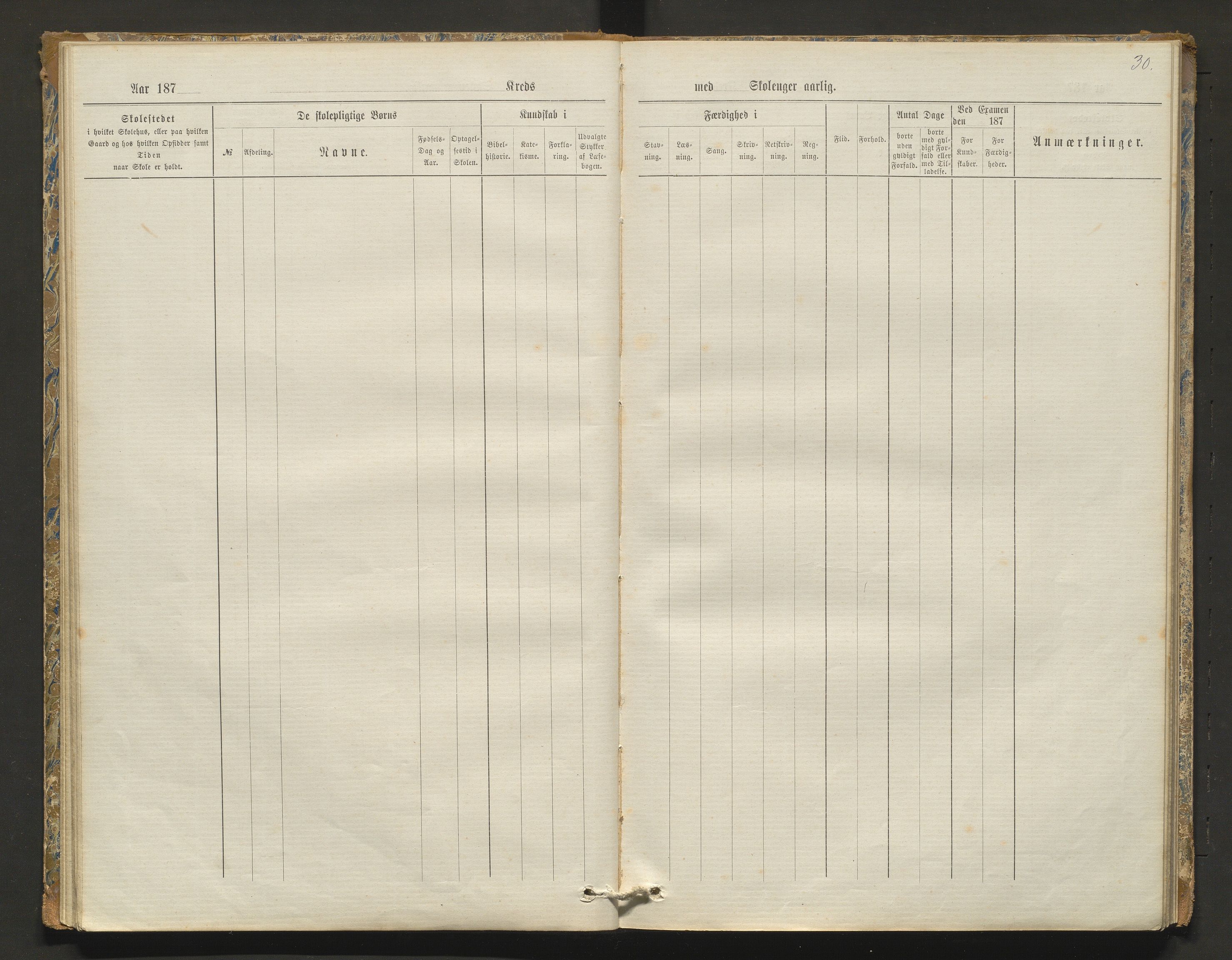 Kvam herad. Barneskulane, IKAH/1238-231/F/Fa/L0003: Skuleprotokoll for Øvredalen og Vikøy krinsar, 1877-1889, s. 30