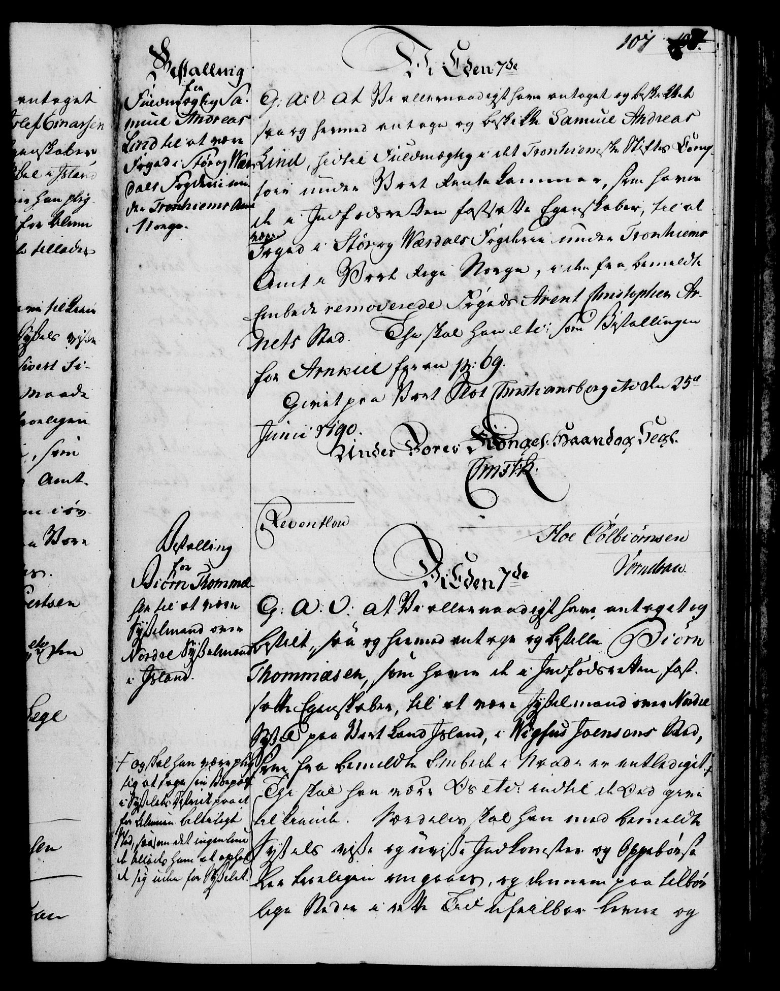 Rentekammeret, Kammerkanselliet, RA/EA-3111/G/Gg/Gge/L0006: Norsk bestallingsprotokoll med register (merket RK 53.30), 1773-1814, s. 107