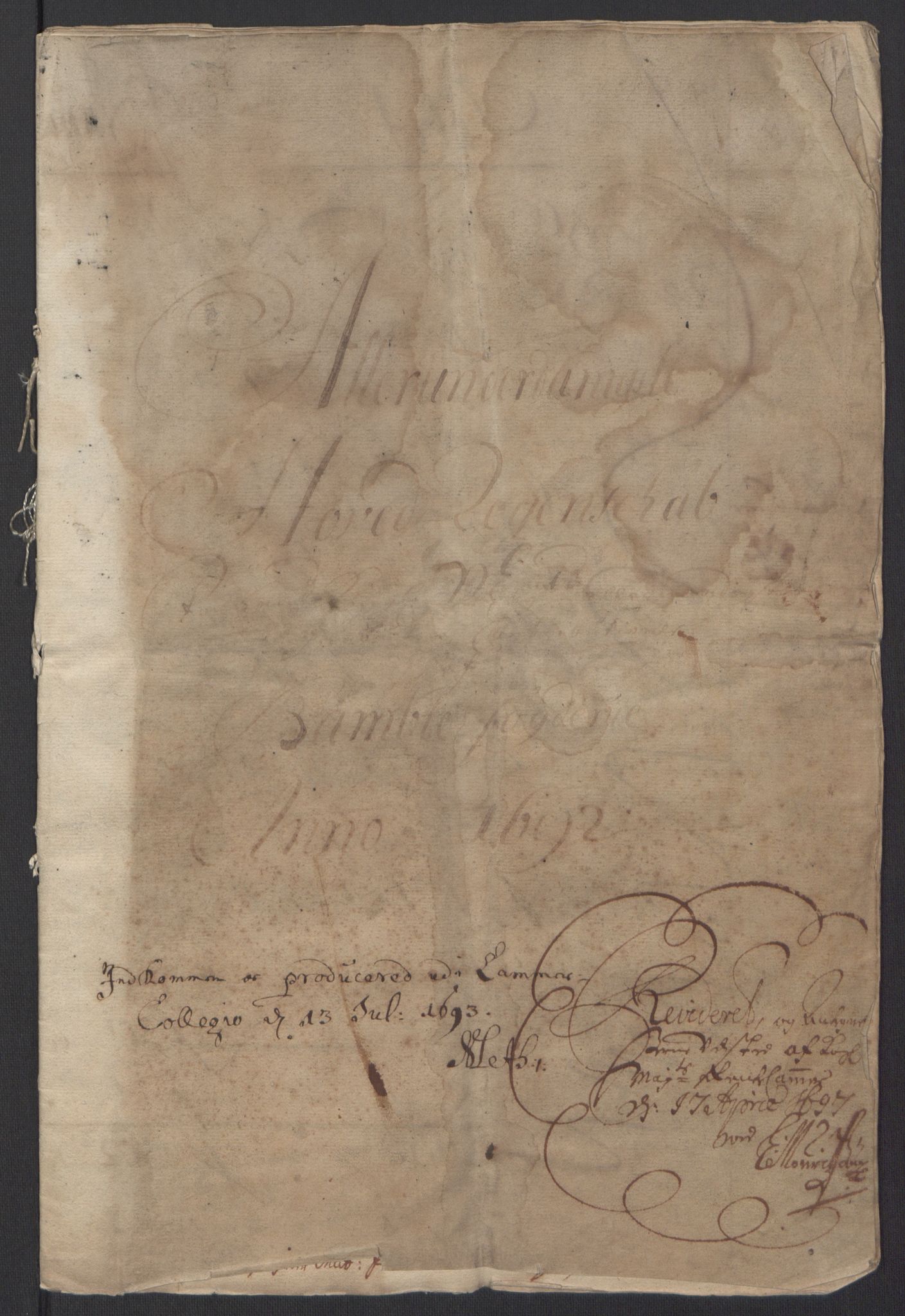 Rentekammeret inntil 1814, Reviderte regnskaper, Fogderegnskap, RA/EA-4092/R34/L2052: Fogderegnskap Bamble, 1692-1693, s. 3