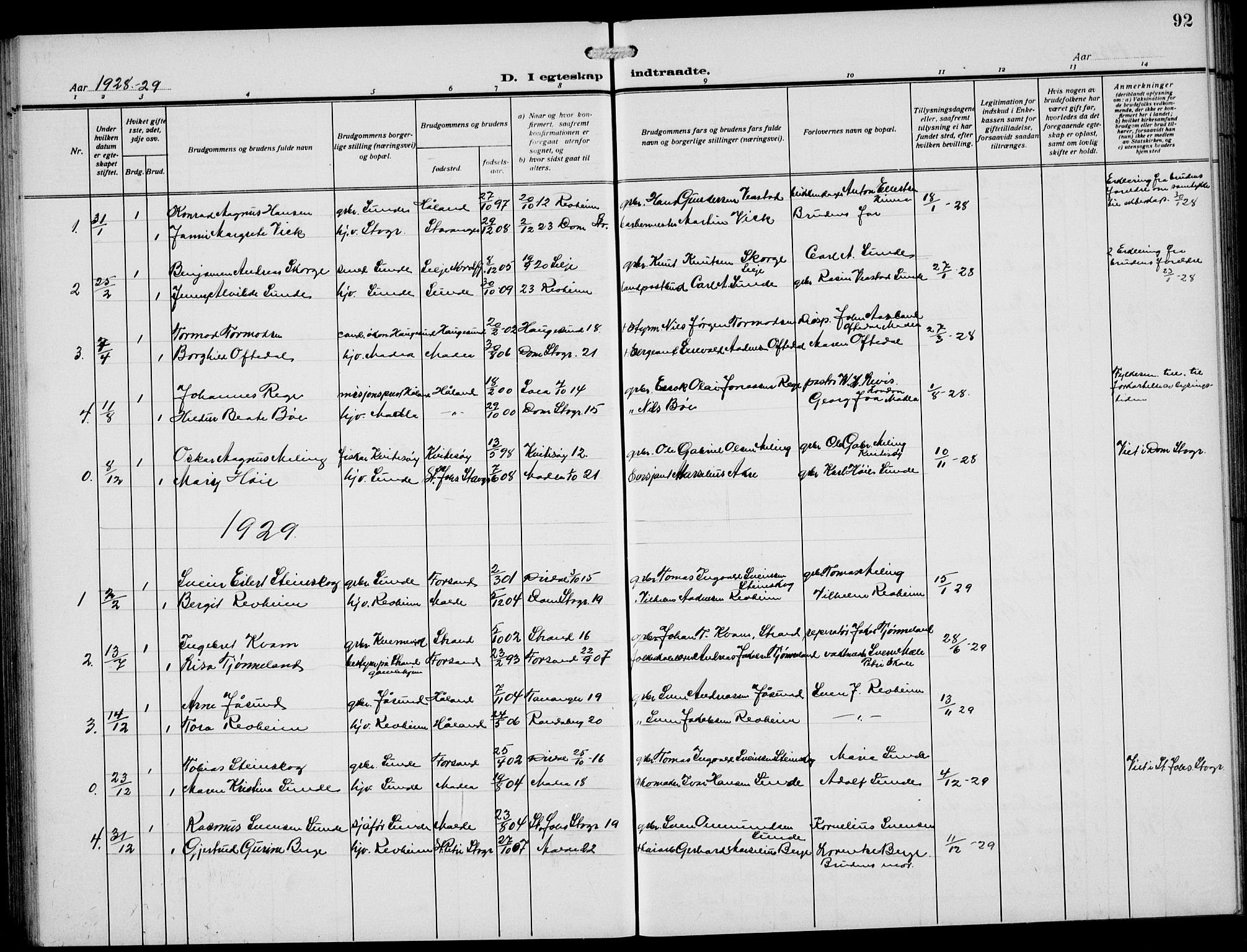 Håland sokneprestkontor, SAST/A-101802/002/A/L0001: Klokkerbok nr. B 6, 1914-1940, s. 92