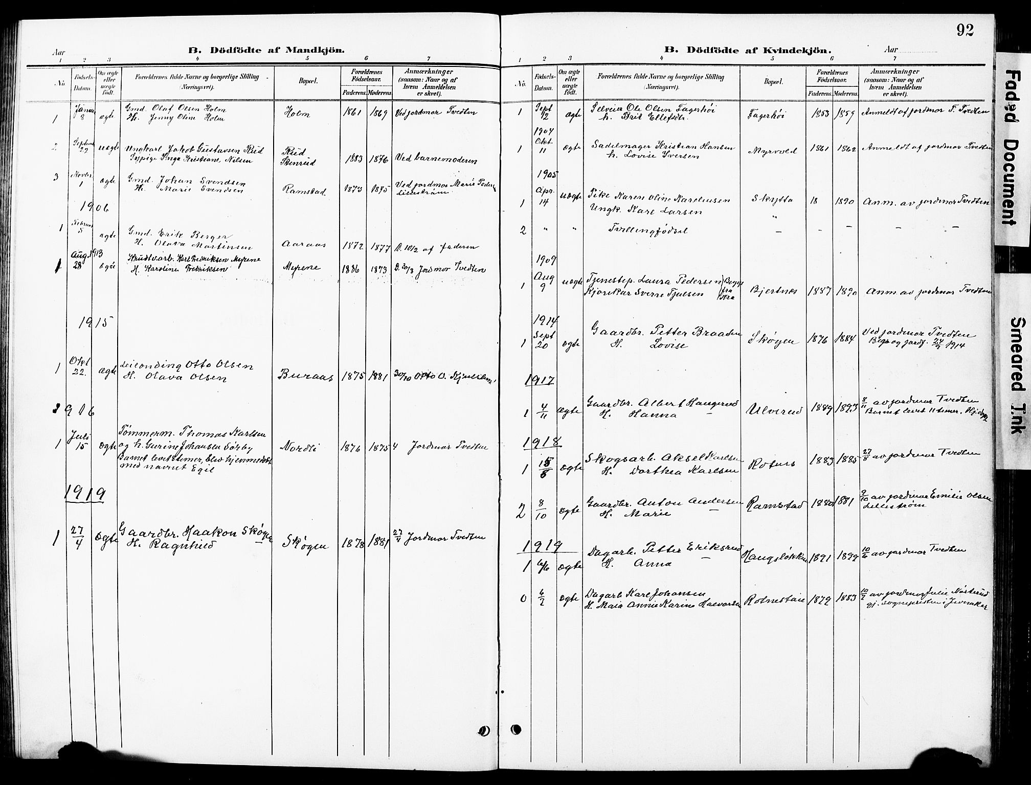 Nittedal prestekontor Kirkebøker, AV/SAO-A-10365a/G/Ga/L0003: Klokkerbok nr. I 3, 1902-1929, s. 92