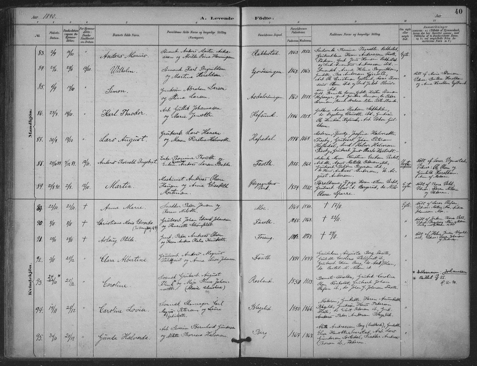 Bamble kirkebøker, AV/SAKO-A-253/F/Fa/L0008: Ministerialbok nr. I 8, 1888-1900, s. 40