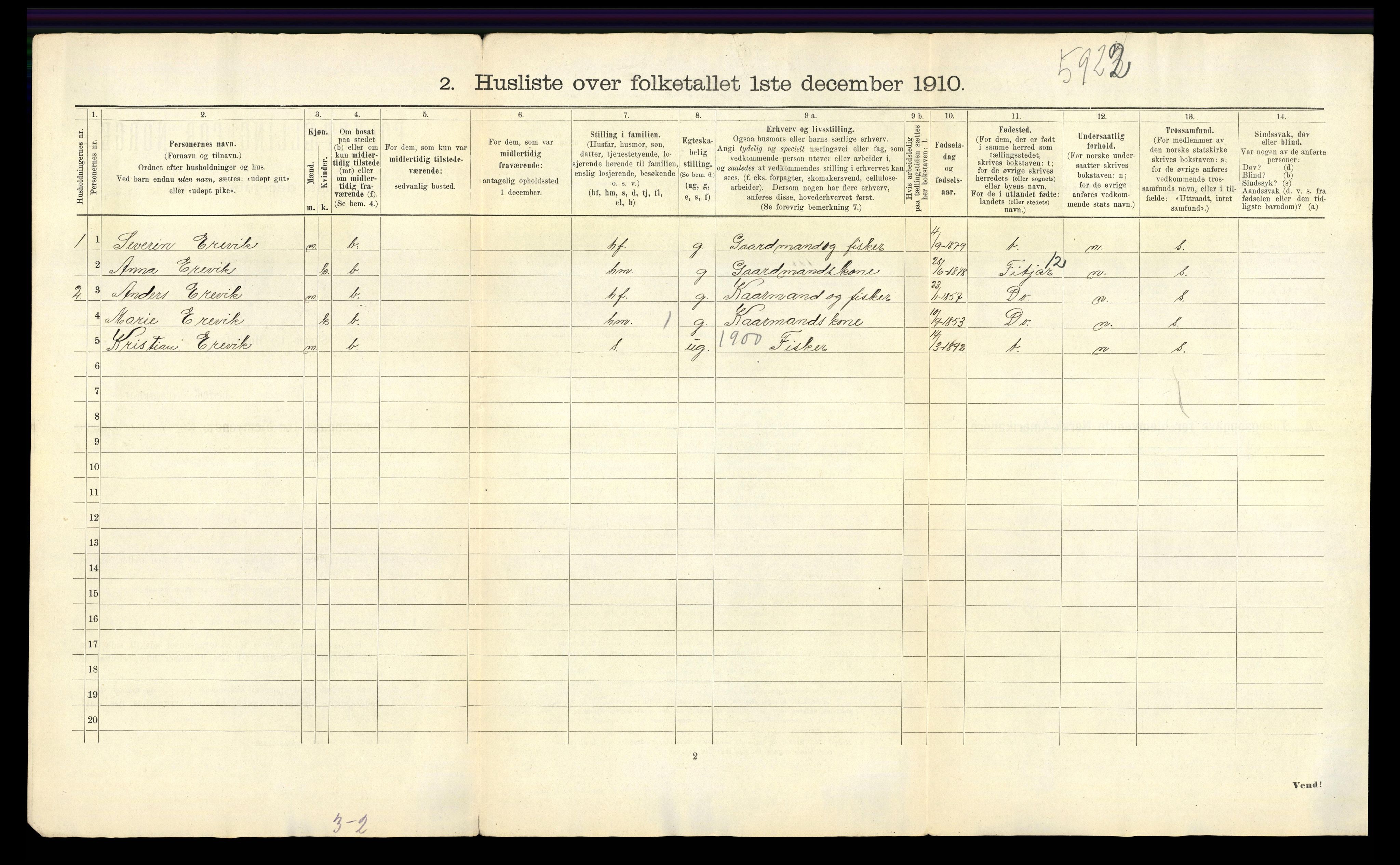 RA, Folketelling 1910 for 1218 Finnås herred, 1910, s. 65