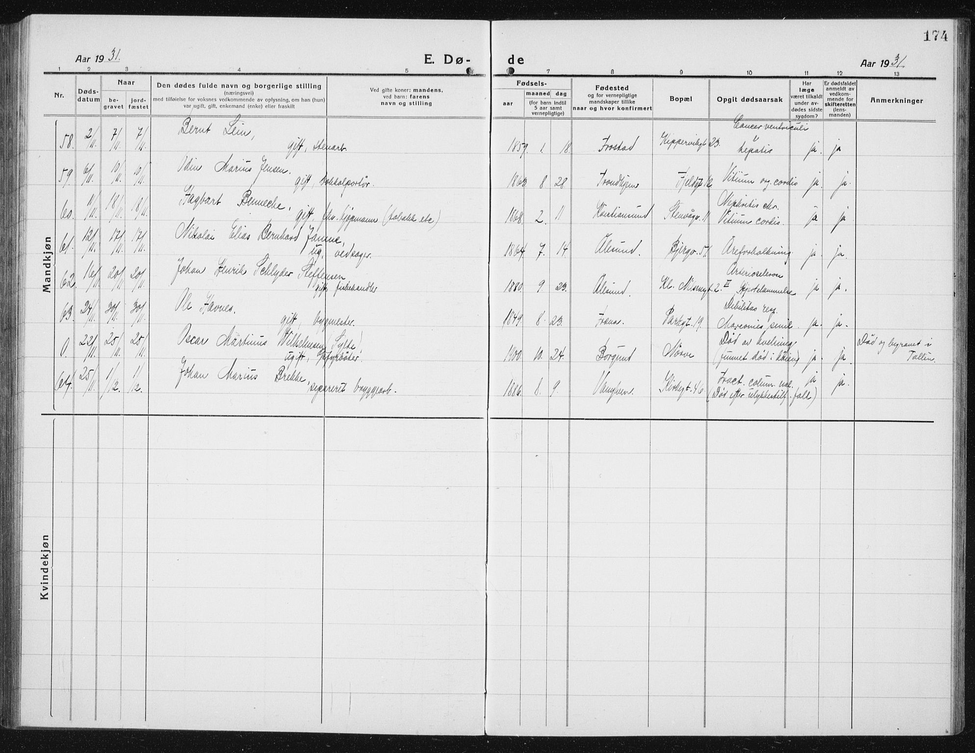 Ministerialprotokoller, klokkerbøker og fødselsregistre - Møre og Romsdal, AV/SAT-A-1454/529/L0474: Klokkerbok nr. 529C11, 1918-1938, s. 174