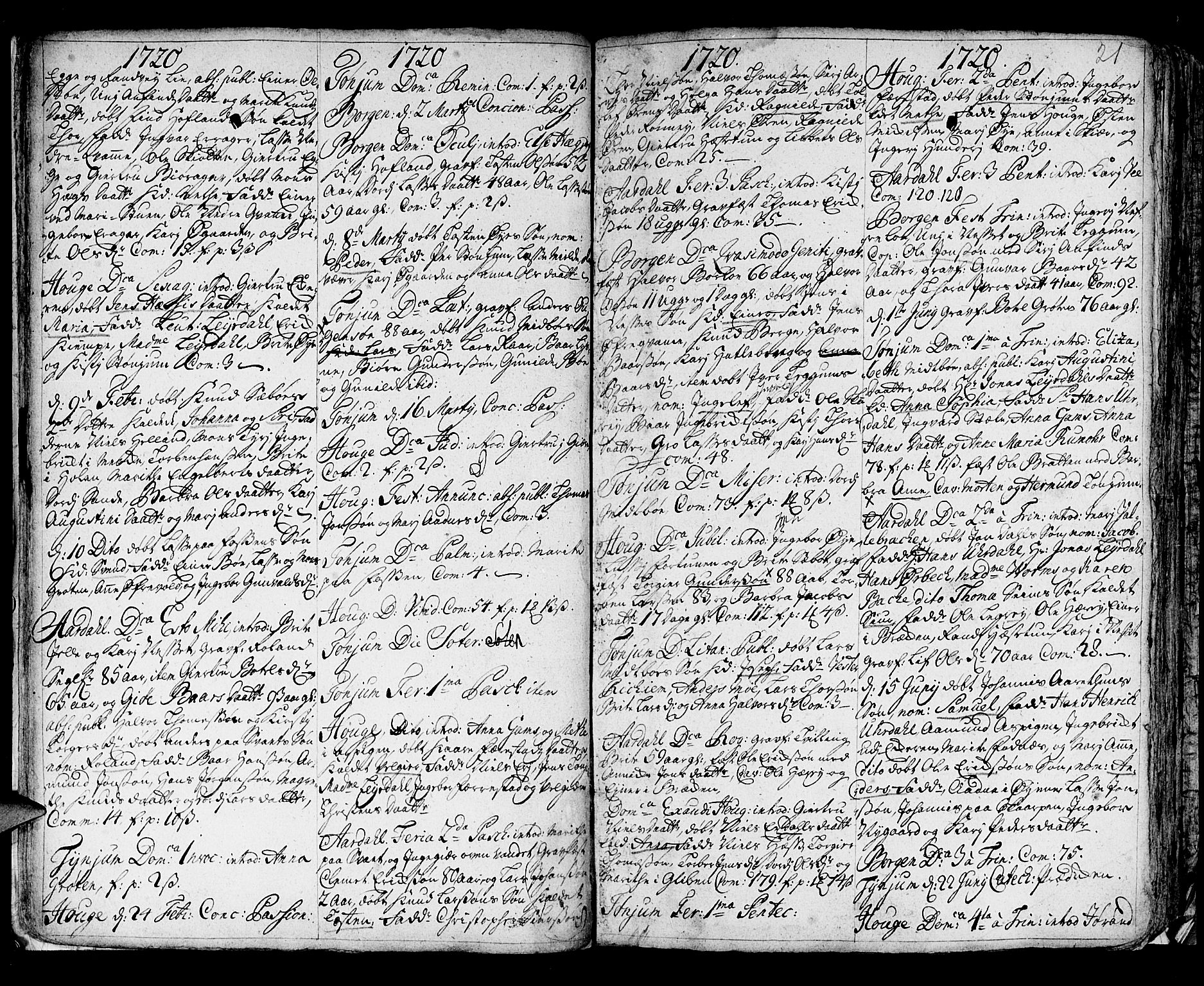 Lærdal sokneprestembete, SAB/A-81201: Ministerialbok nr. A 1, 1711-1752, s. 21