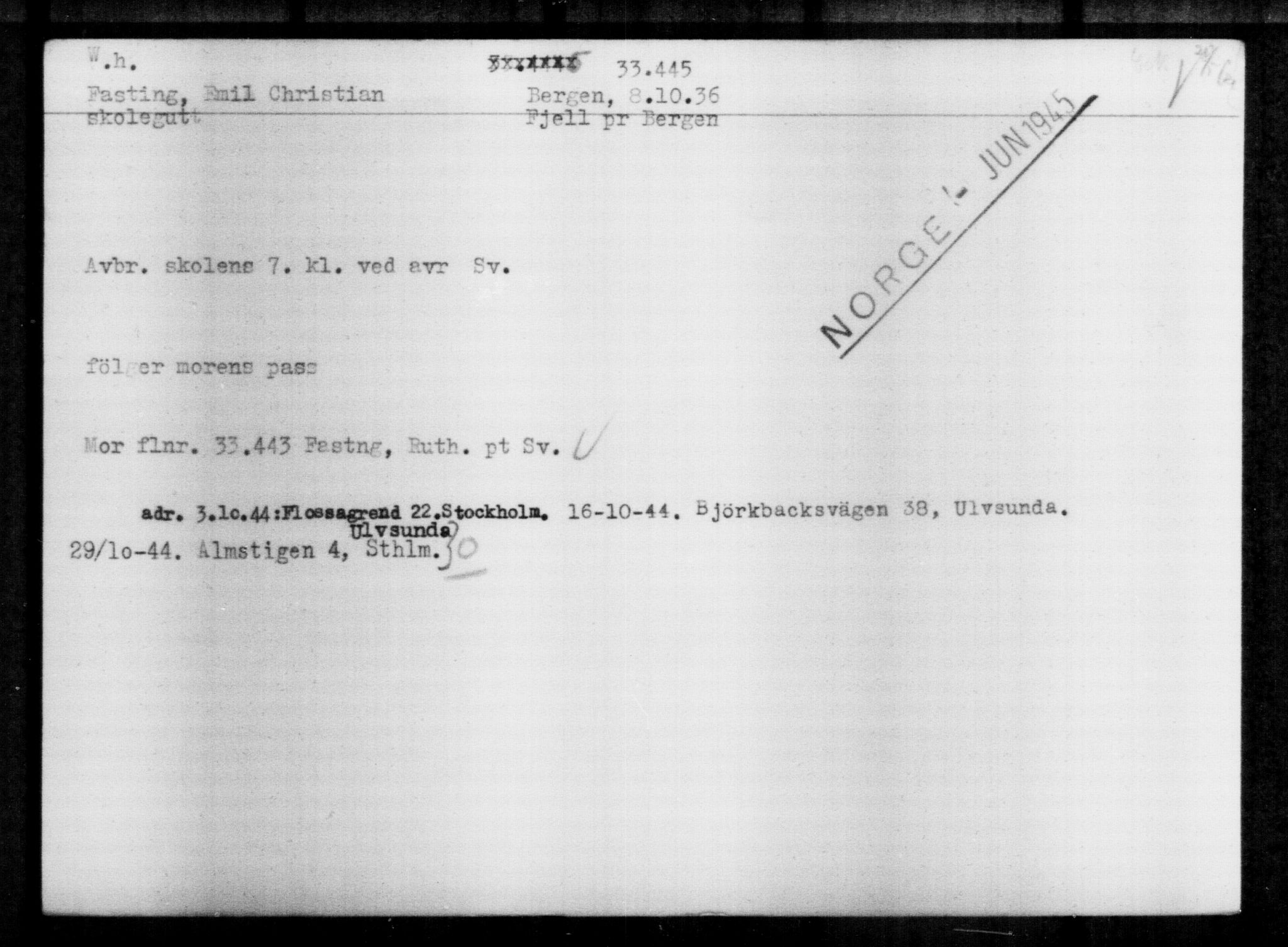 Utenriksstasjonene, Legasjonen i Stockholm, Flyktningkontoret, AV/RA-S-6753/V/Va/L0013: Kjesäterkartoteket, flyktninger med registreringsnr. 31500-34731, 1940-1945, s. 2049