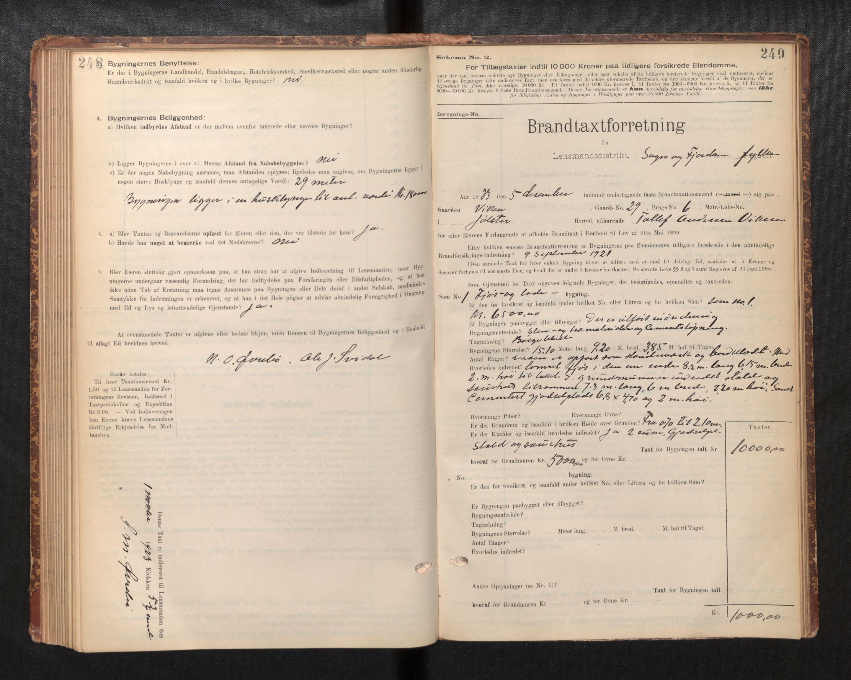 Lensmannen i Jølster, SAB/A-28701/0012/L0004: Branntakstprotokoll, skjematakst, 1895-1923, s. 248-249