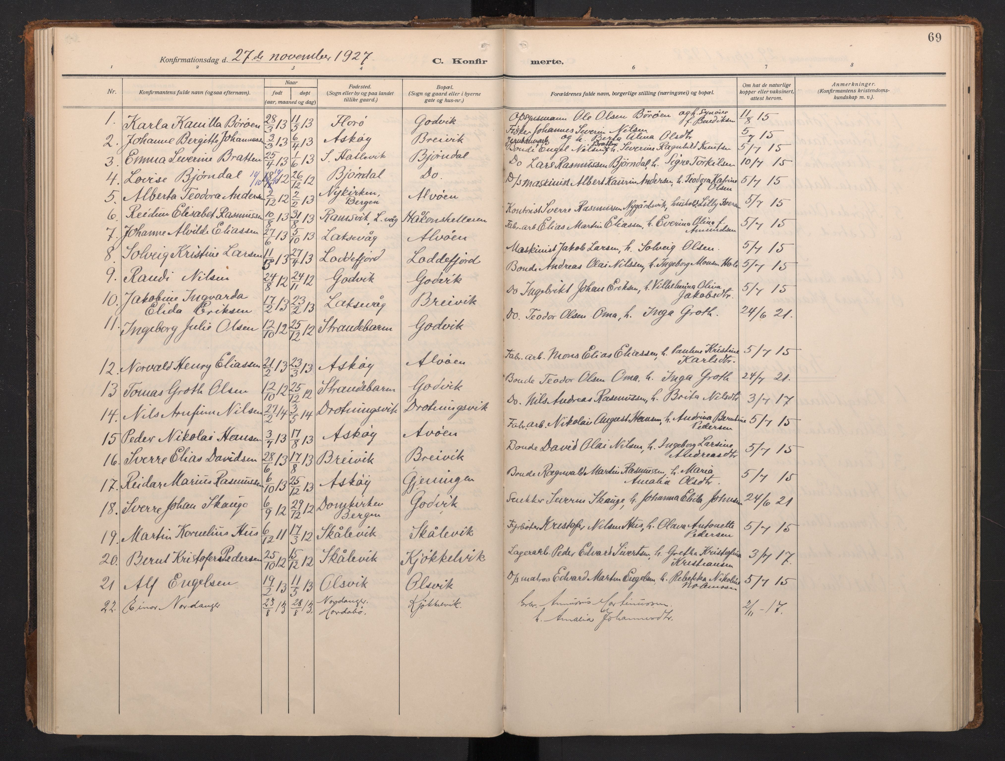 Laksevåg Sokneprestembete, AV/SAB-A-76501/H/Ha/Haa/Haah/L0001: Ministerialbok nr. H 1, 1915-1934, s. 69