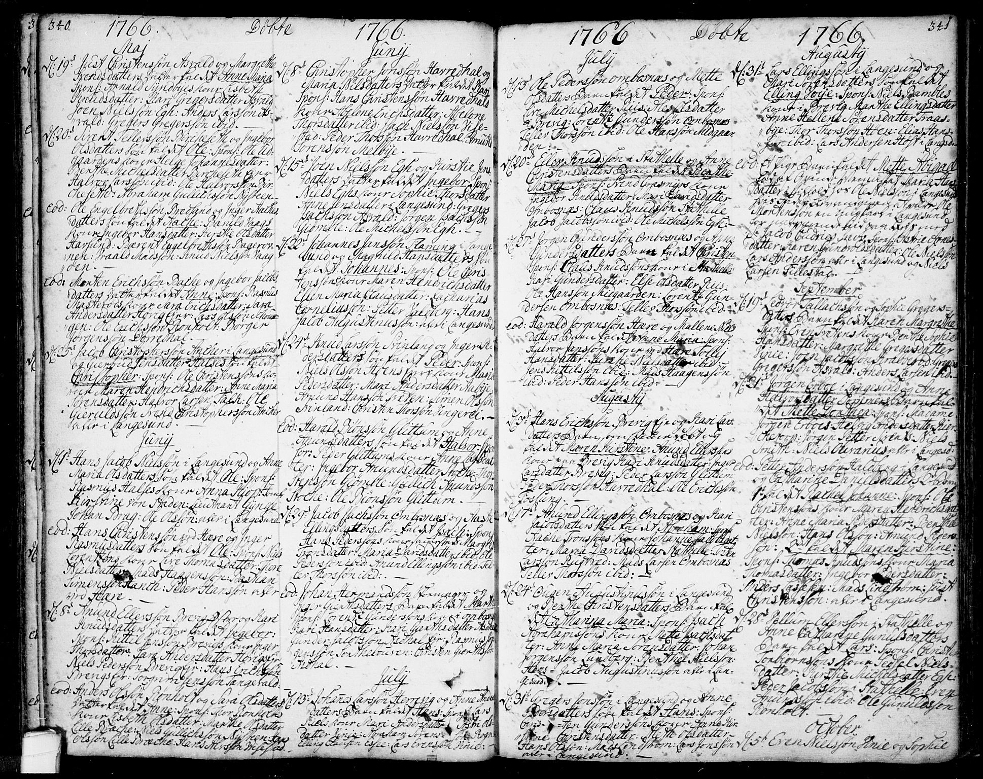 Bamble kirkebøker, SAKO/A-253/F/Fa/L0001: Ministerialbok nr. I 1, 1702-1774, s. 340-341