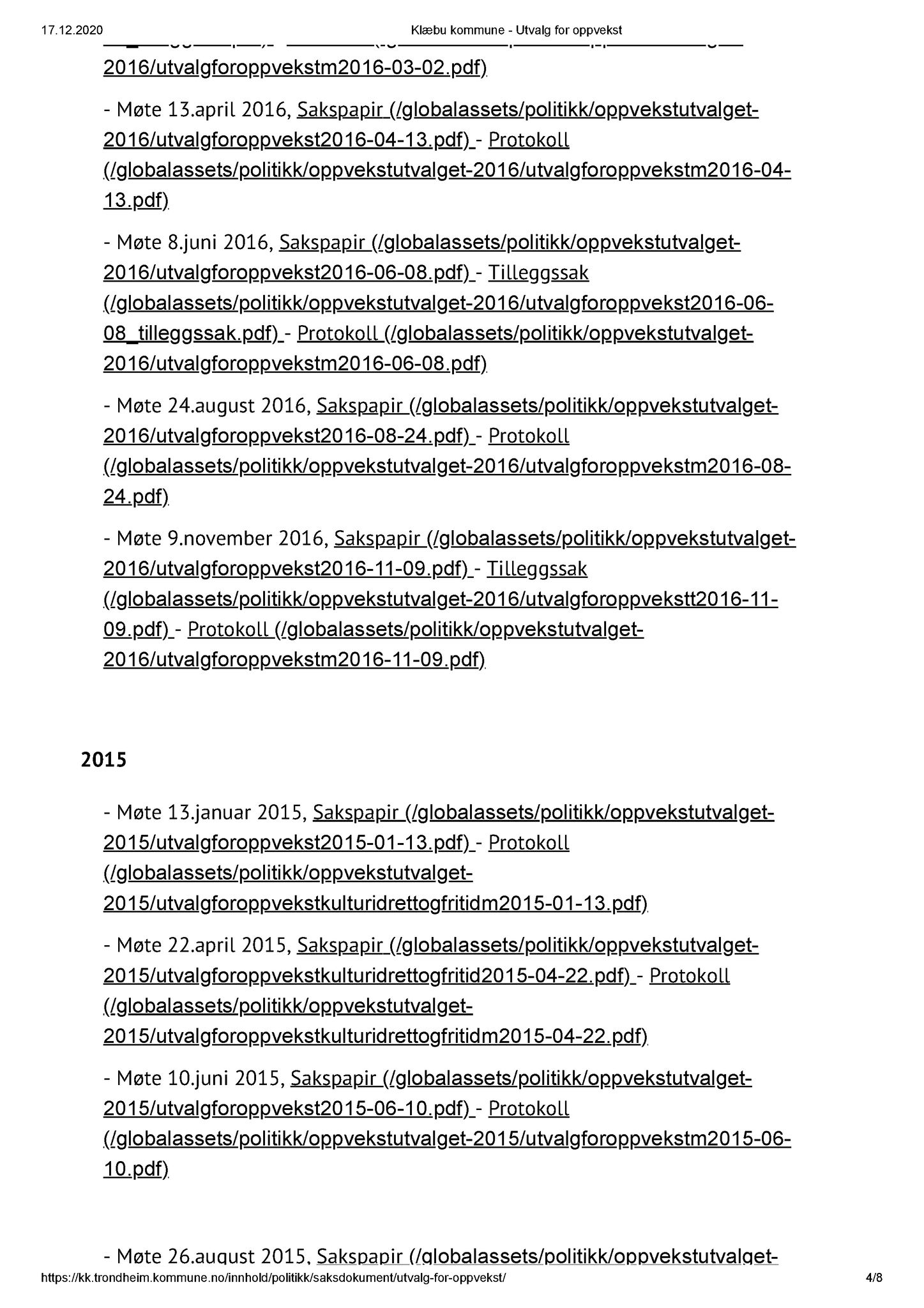 Klæbu Kommune, TRKO/KK/04-UO/L001: Utvalg for oppvekst - Møteoversikt, 2011-2019, s. 4