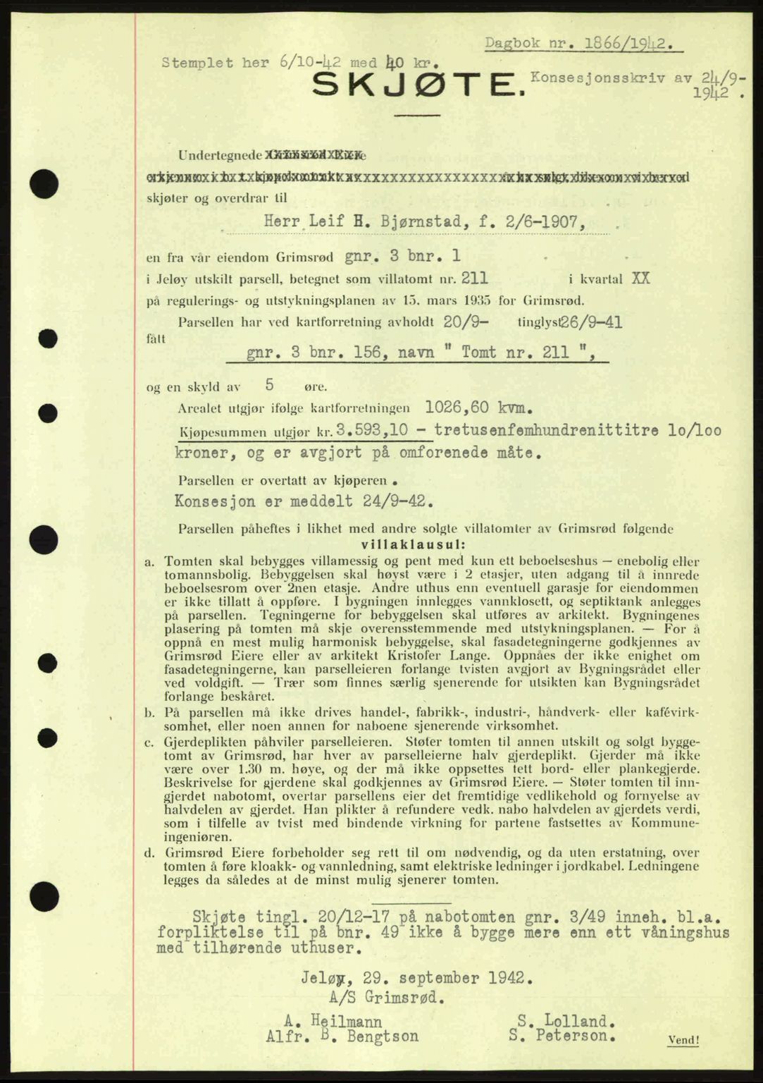 Moss sorenskriveri, SAO/A-10168: Pantebok nr. A10, 1942-1943, Dagboknr: 1866/1942