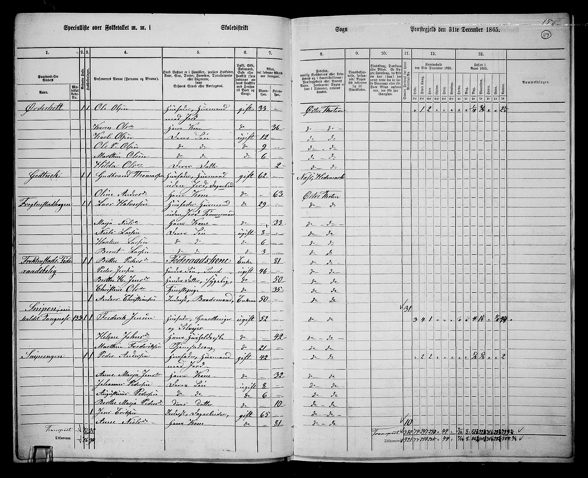 RA, Folketelling 1865 for 0528P Østre Toten prestegjeld, 1865, s. 126