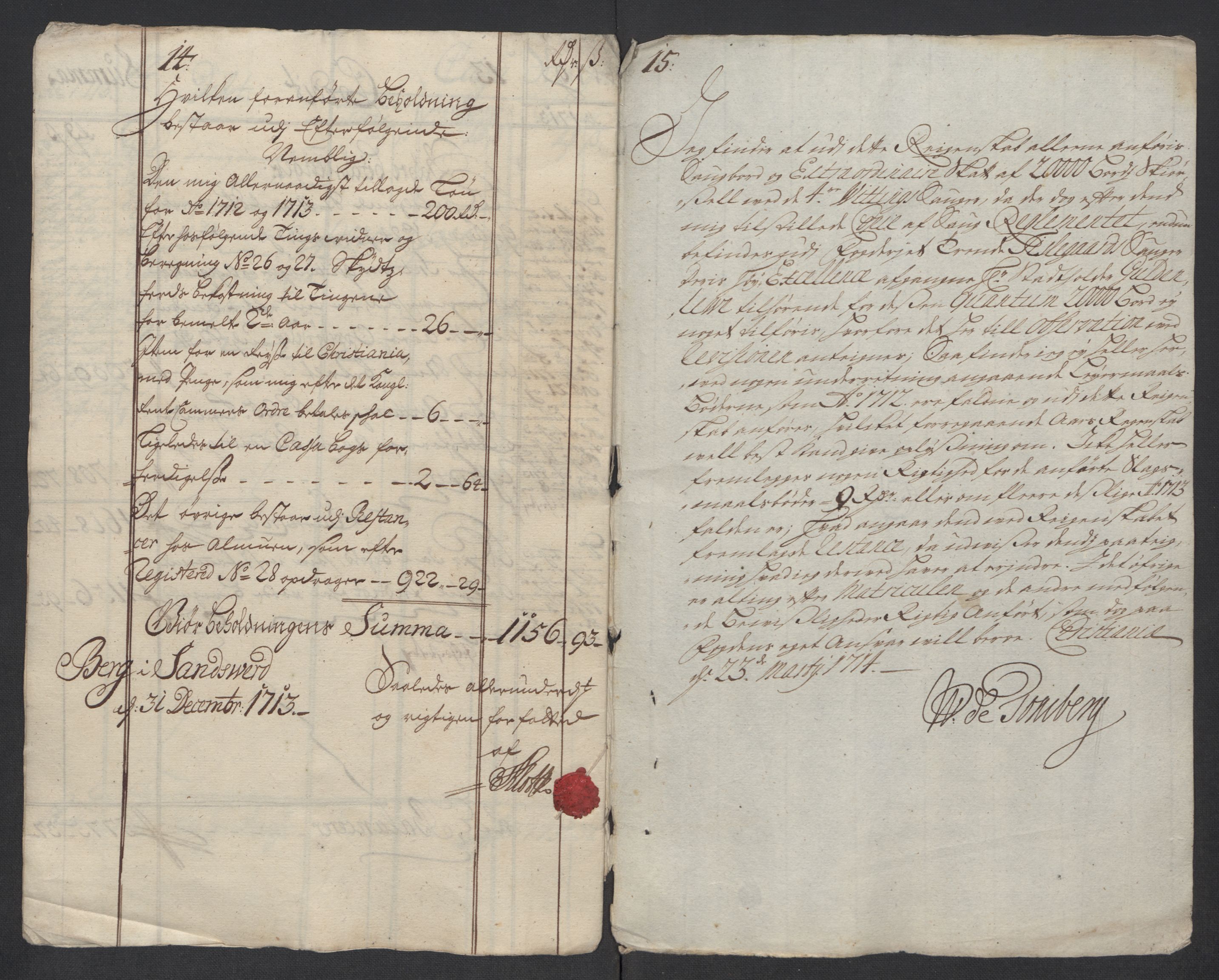 Rentekammeret inntil 1814, Reviderte regnskaper, Fogderegnskap, AV/RA-EA-4092/R24/L1588: Fogderegnskap Numedal og Sandsvær, 1713, s. 12