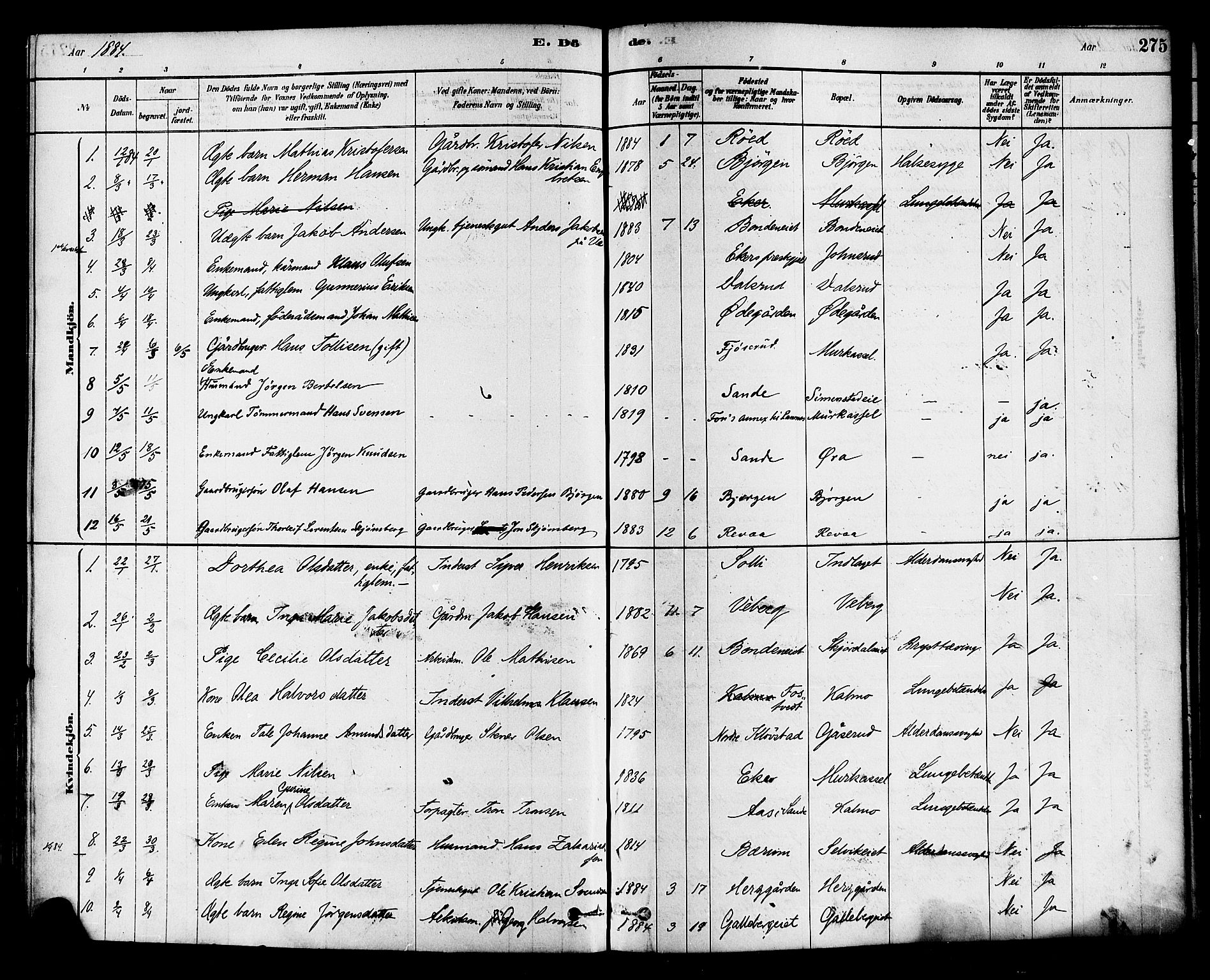 Sande Kirkebøker, AV/SAKO-A-53/F/Fa/L0006: Ministerialbok nr. 6, 1878-1888, s. 275