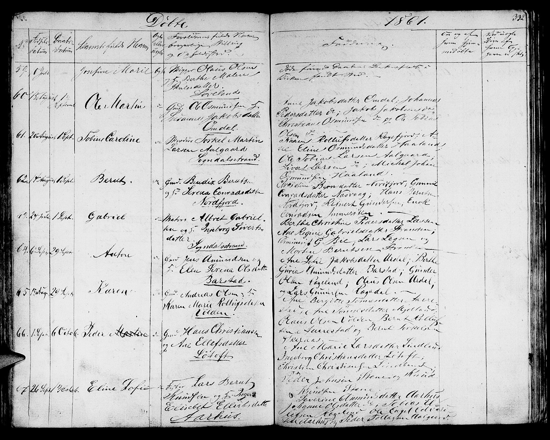 Sokndal sokneprestkontor, AV/SAST-A-101808: Klokkerbok nr. B 2, 1849-1865, s. 332
