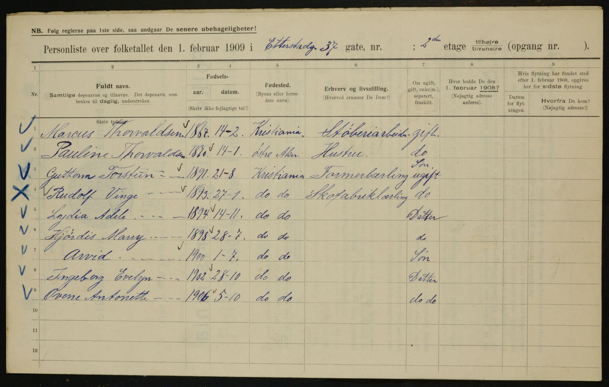 OBA, Kommunal folketelling 1.2.1909 for Kristiania kjøpstad, 1909, s. 20408