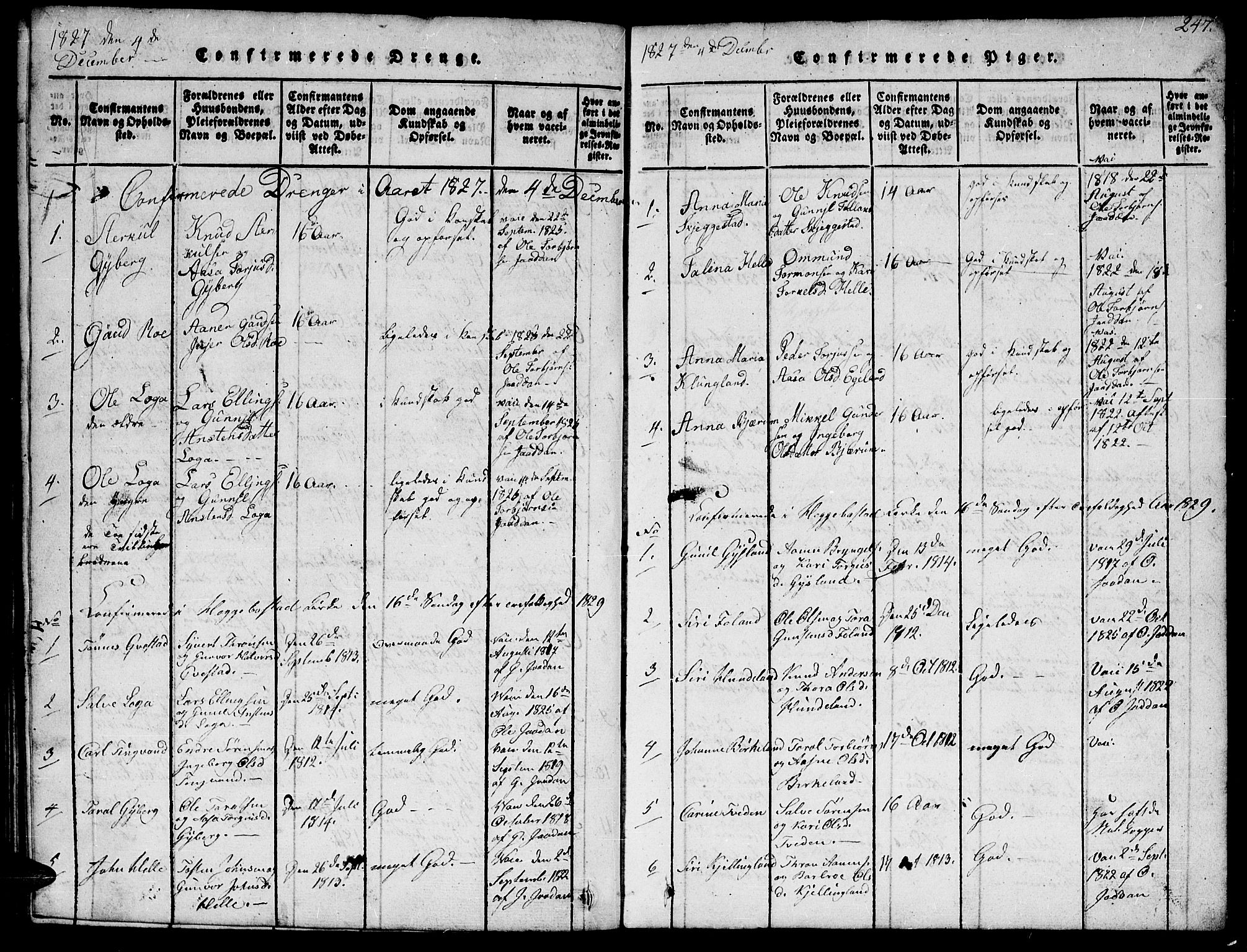 Hægebostad sokneprestkontor, SAK/1111-0024/F/Fb/Fba/L0001: Klokkerbok nr. B 1, 1815-1844, s. 247
