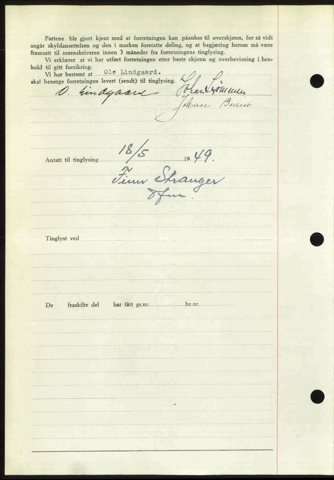 Fosen sorenskriveri, AV/SAT-A-1107/1/2/2C: Pantebok nr. A7-9, 1947-1949, Dagboknr: 756/1949