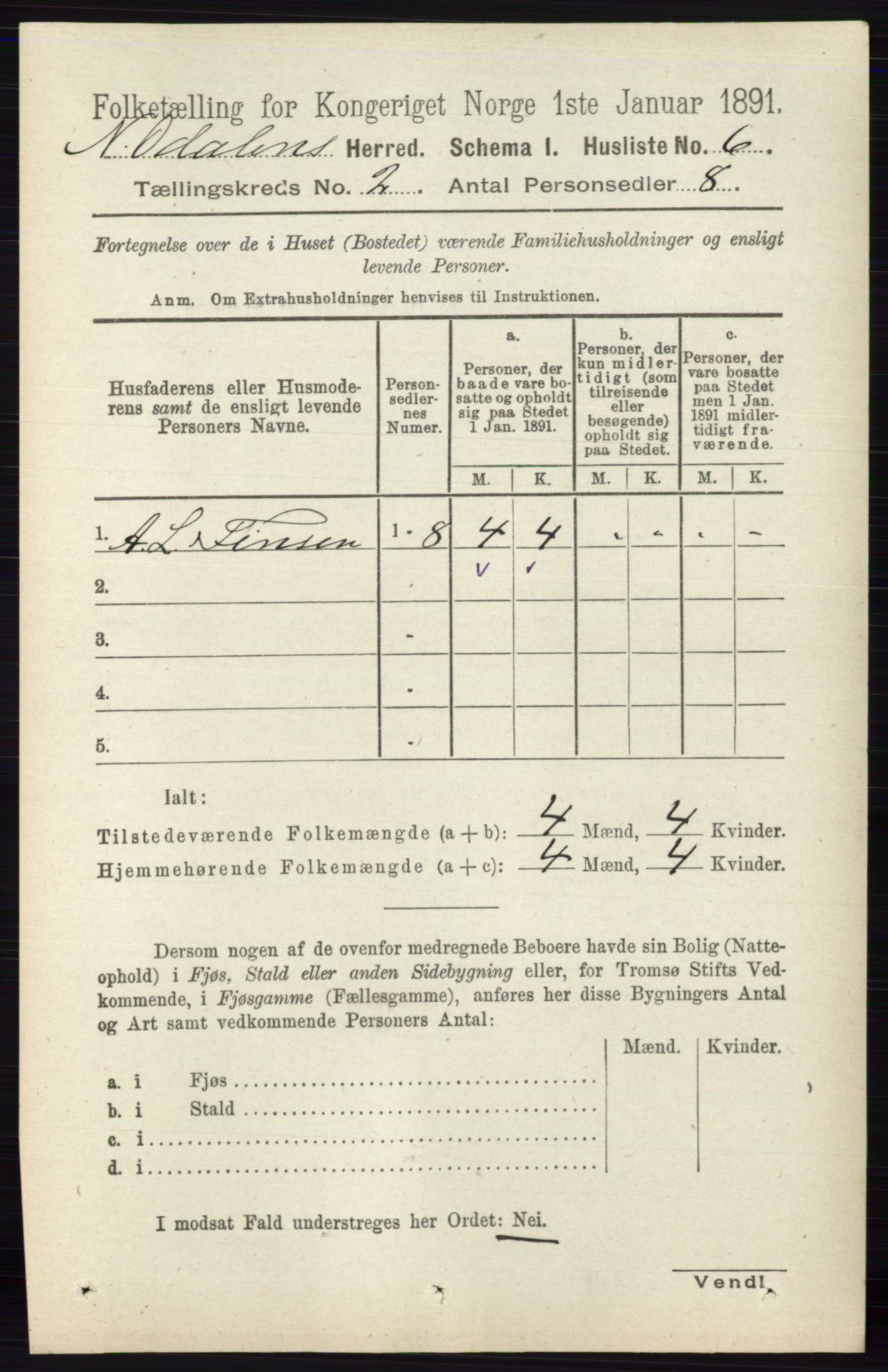 RA, Folketelling 1891 for 0418 Nord-Odal herred, 1891, s. 384