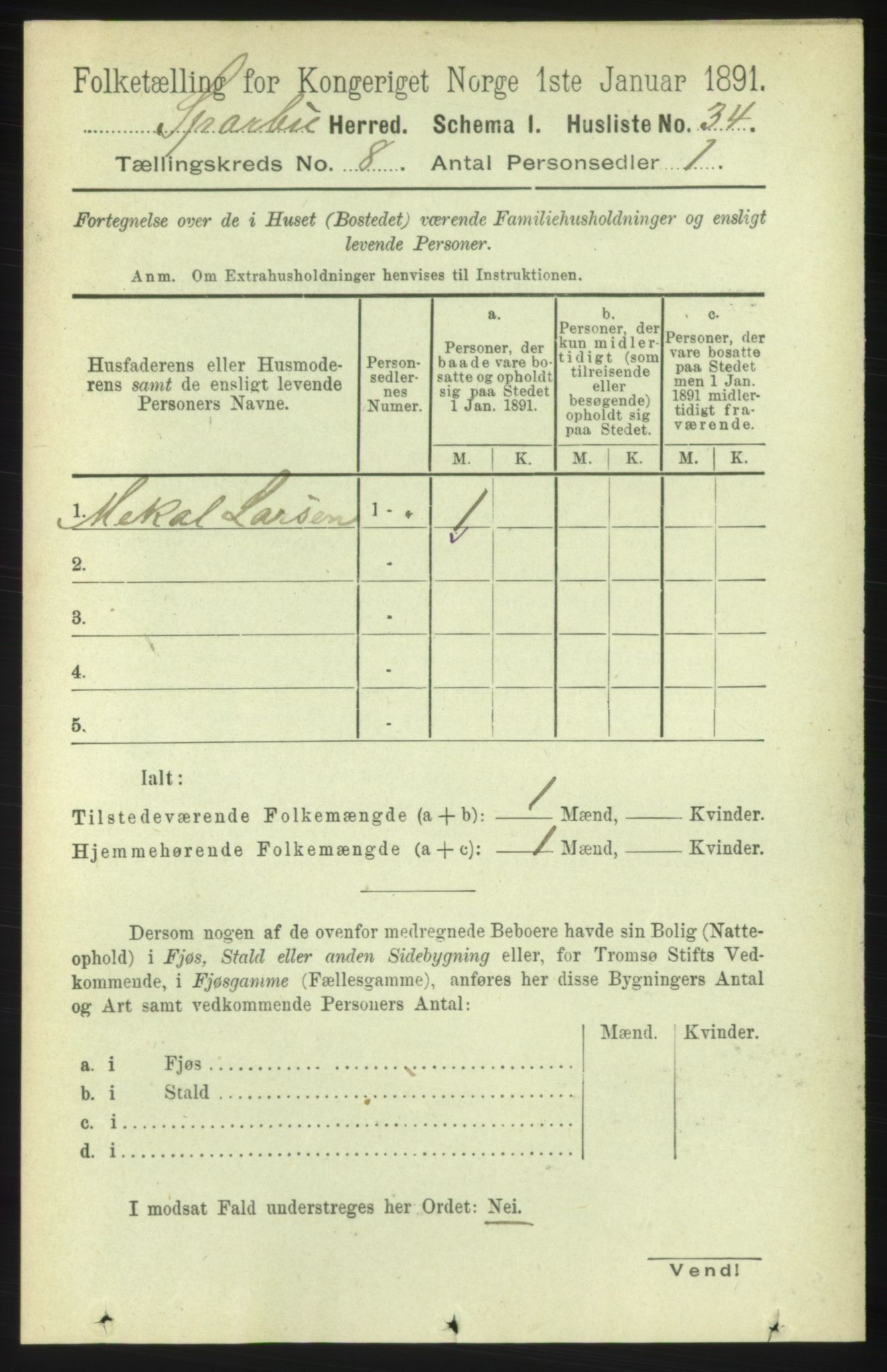 RA, Folketelling 1891 for 1731 Sparbu herred, 1891, s. 2794