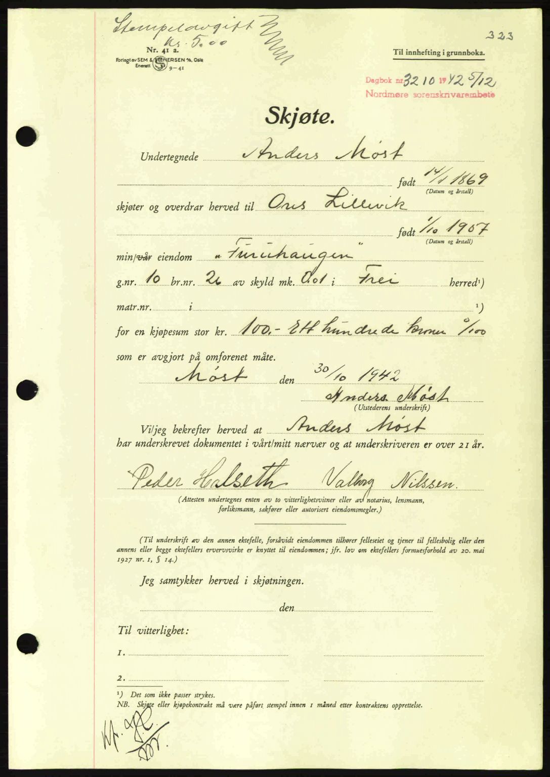 Nordmøre sorenskriveri, AV/SAT-A-4132/1/2/2Ca: Pantebok nr. A94, 1942-1943, Dagboknr: 3210/1942