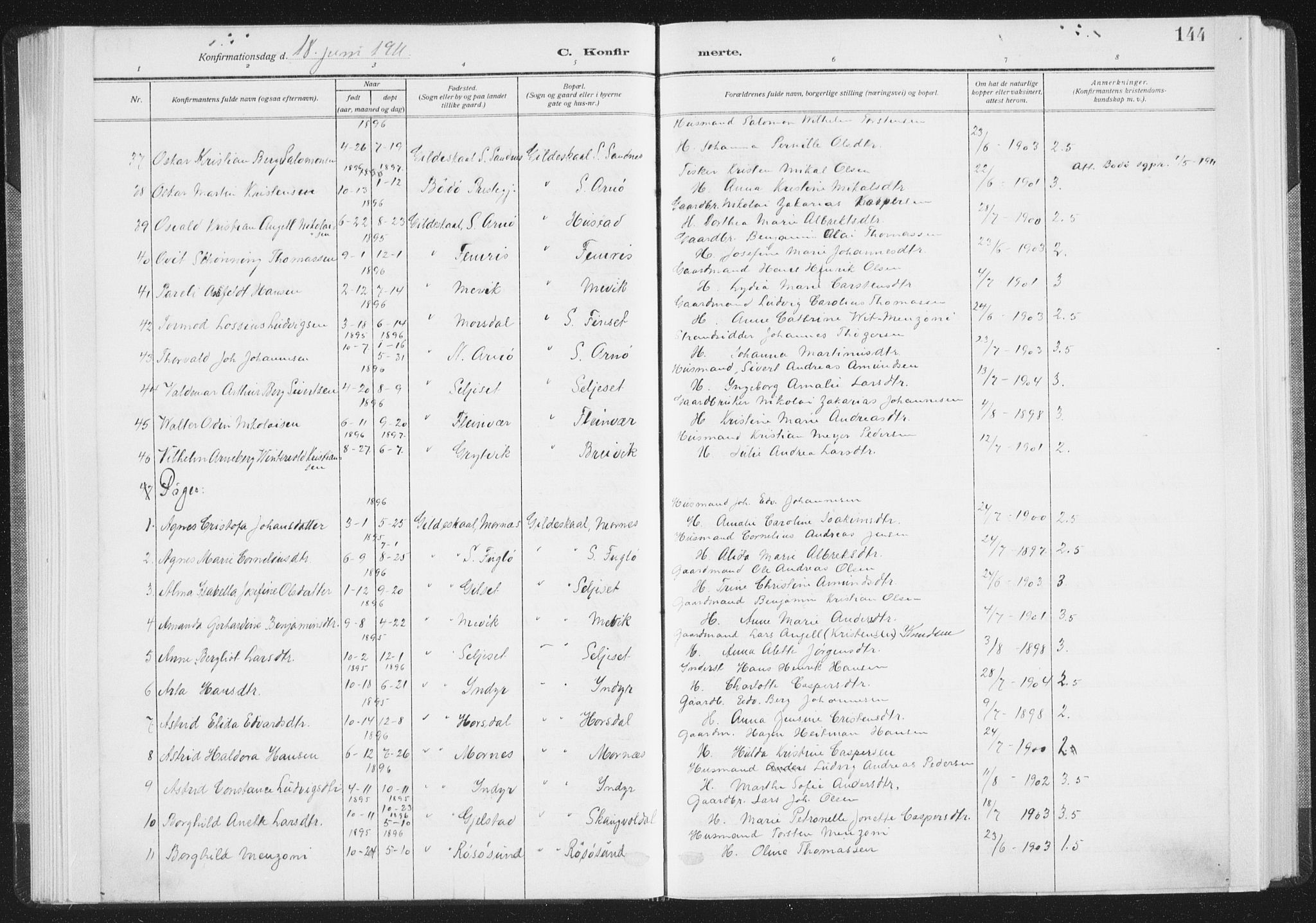 Ministerialprotokoller, klokkerbøker og fødselsregistre - Nordland, AV/SAT-A-1459/805/L0104: Ministerialbok nr. 805A09, 1909-1926, s. 144