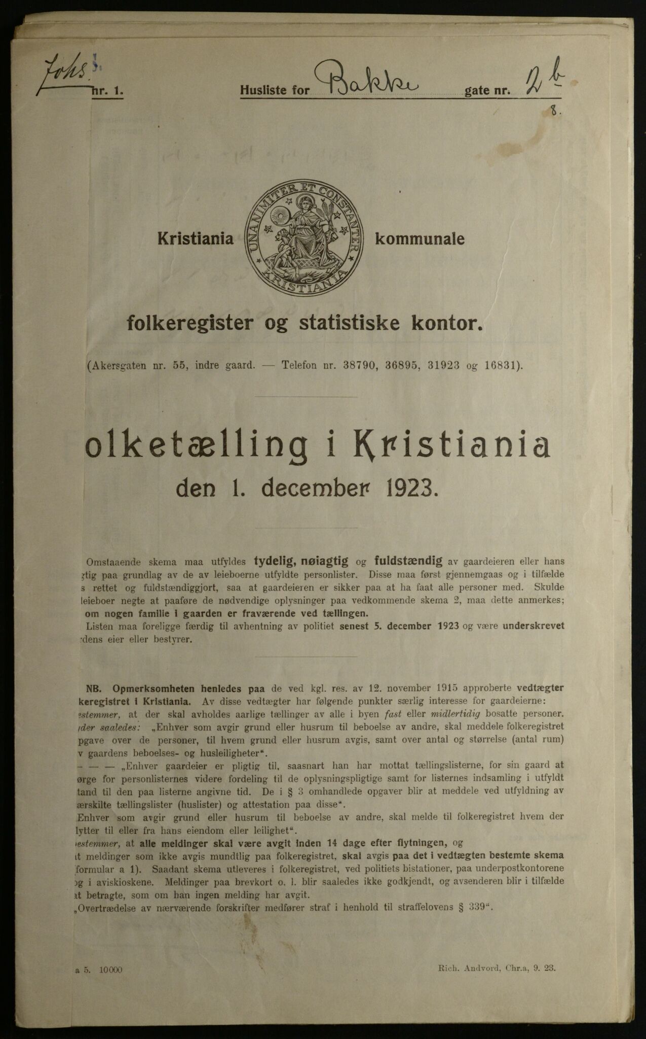 OBA, Kommunal folketelling 1.12.1923 for Kristiania, 1923, s. 3225