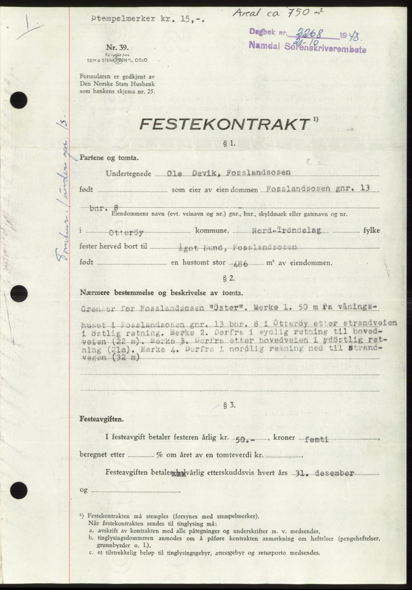 Namdal sorenskriveri, SAT/A-4133/1/2/2C: Pantebok nr. -, 1948-1948, Dagboknr: 2268/1948