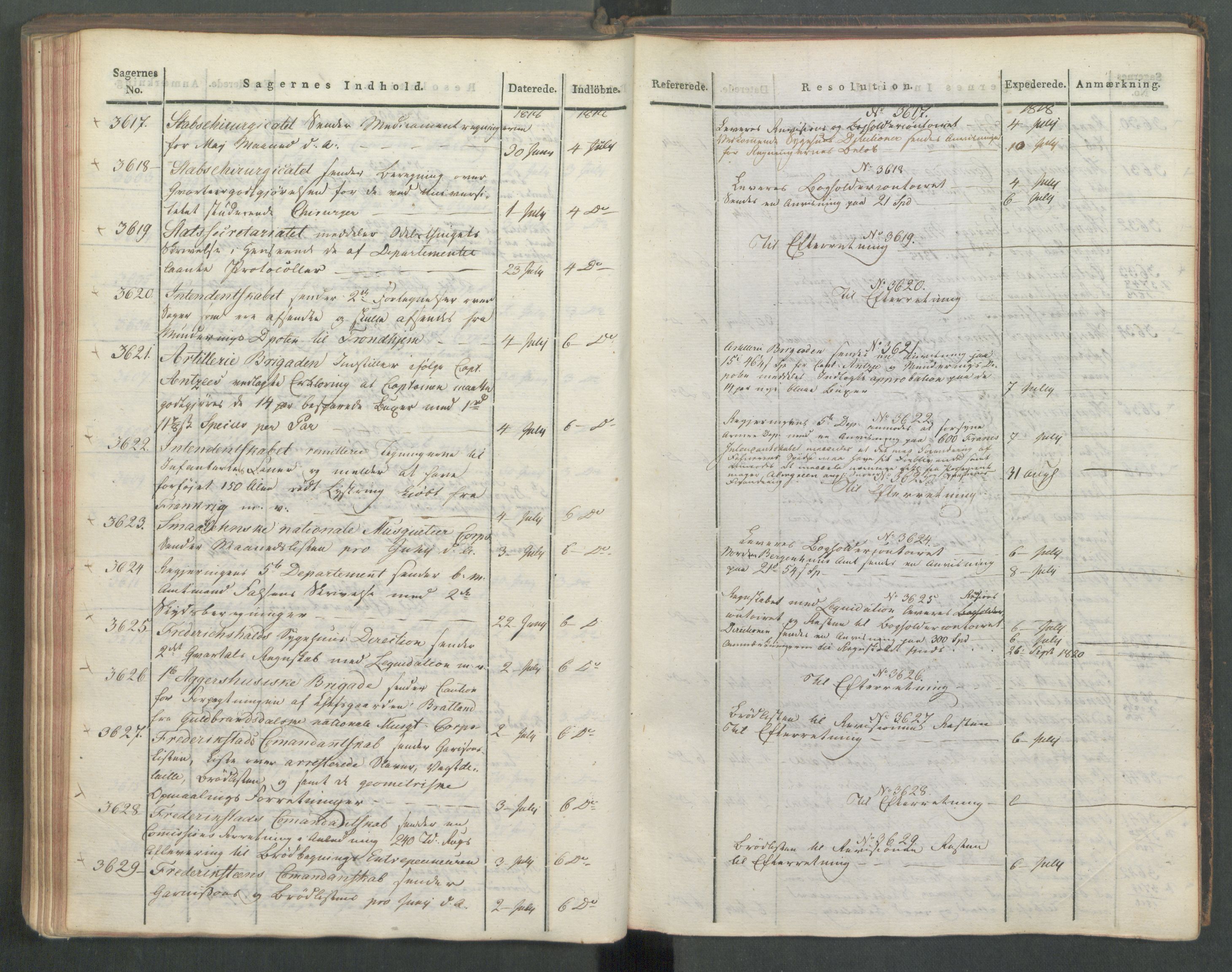 Armédepartementet, RA/RAFA-3493/C/Ca/L0015: 6. Departements Journal, 1818