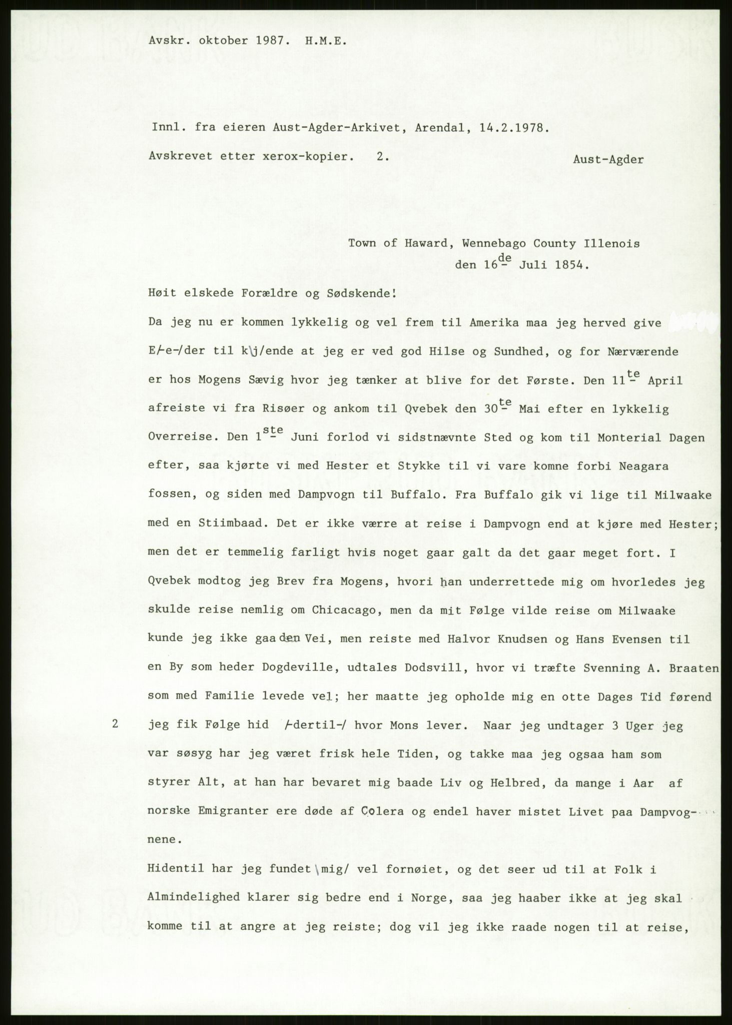 Samlinger til kildeutgivelse, Amerikabrevene, AV/RA-EA-4057/F/L0026: Innlån fra Aust-Agder: Aust-Agder-Arkivet - Erickson, 1838-1914, s. 25