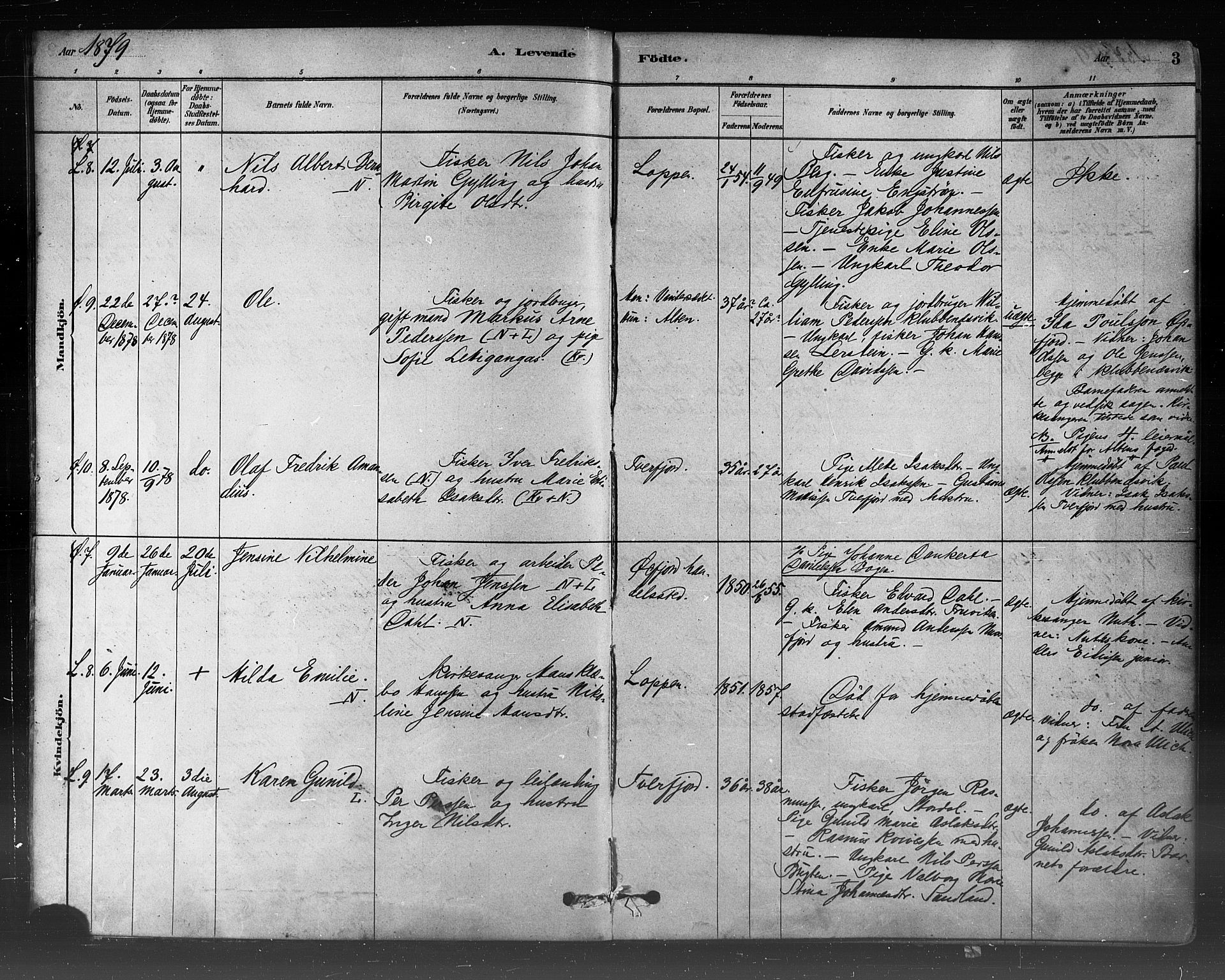 Loppa sokneprestkontor, AV/SATØ-S-1339/H/Ha/L0006kirke: Ministerialbok nr. 6, 1879-1895, s. 3