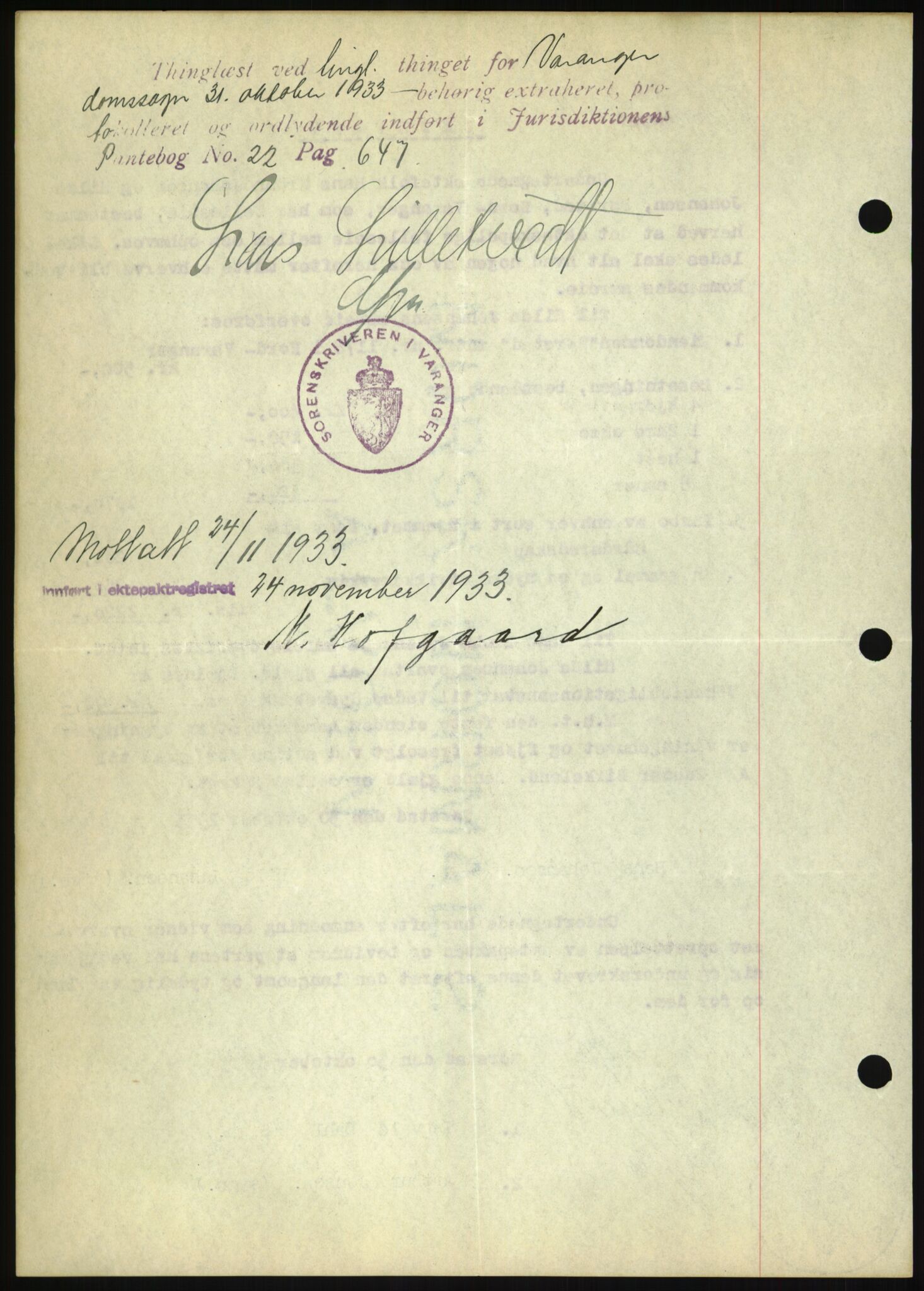 Oslo byskriverembete, AV/SAO-A-10227/2/G/Gb/L0072: Tinglyste ektepakter, Finnmark, bind 1, 1928-1950