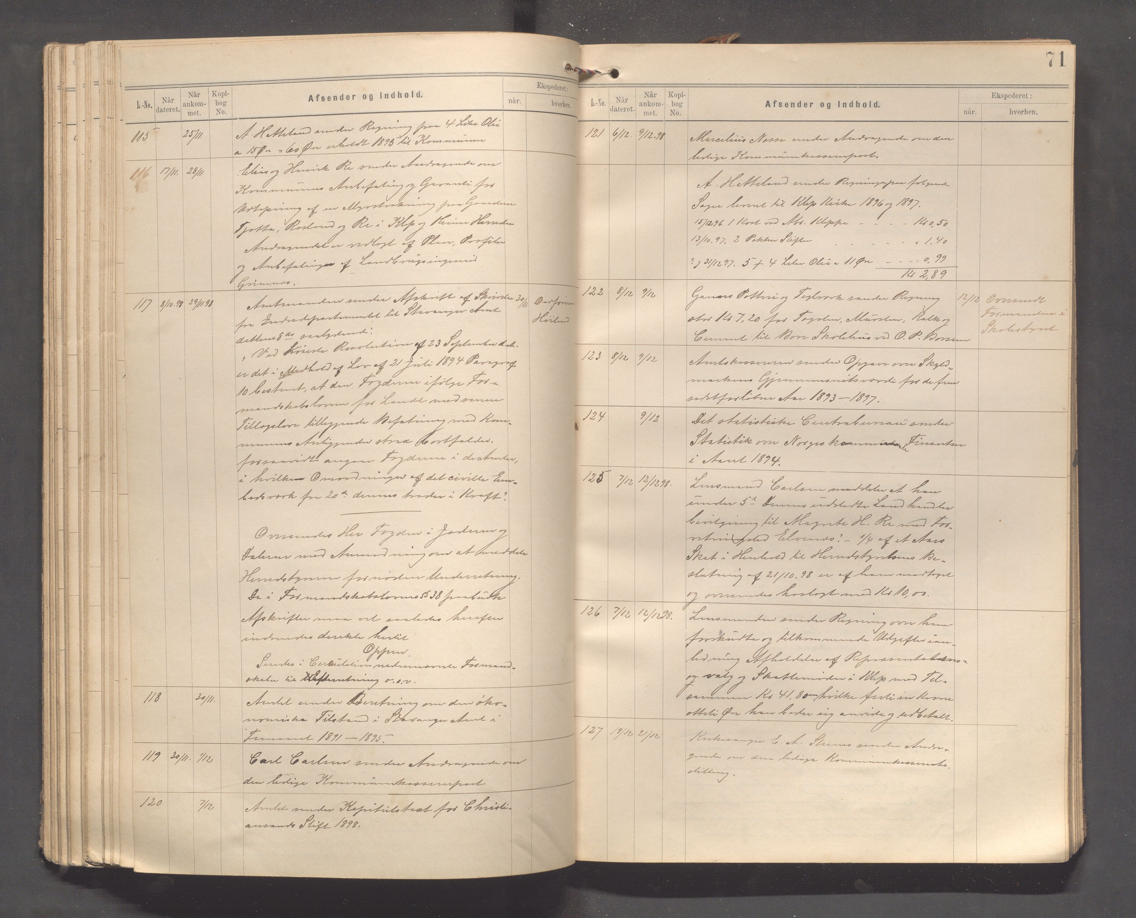 Klepp kommune - Formannskapet, IKAR/K-100277/C/L0002: Brevjournal, 1890-1904, s. 71