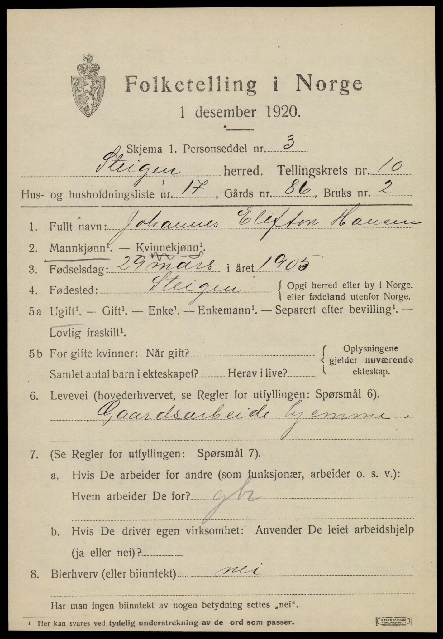 SAT, Folketelling 1920 for 1848 Steigen herred, 1920, s. 4298