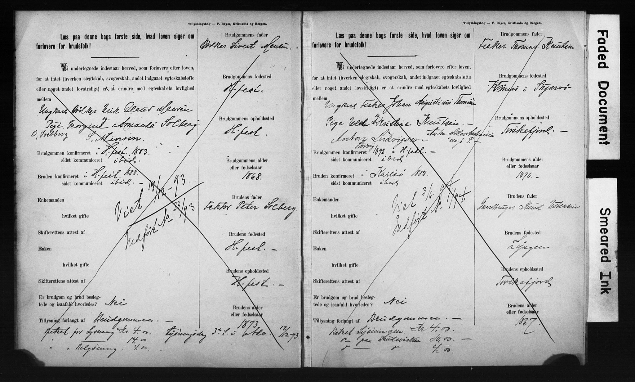 Hammerfest sokneprestkontor, AV/SATØ-S-1347/I/Ib/L0070/0003: Lysningsprotokoll nr. 70.3, 1893-1896