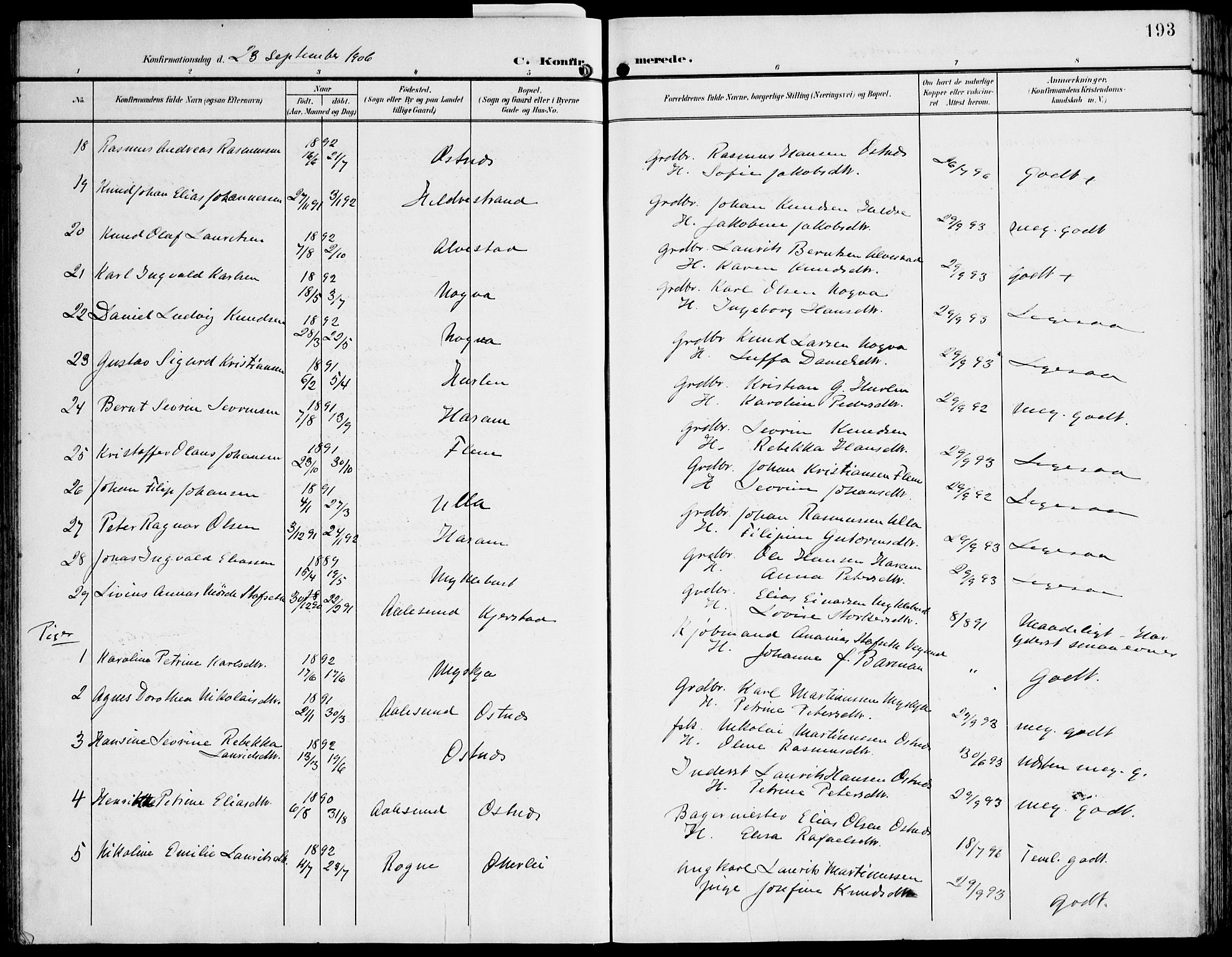 Ministerialprotokoller, klokkerbøker og fødselsregistre - Møre og Romsdal, SAT/A-1454/536/L0511: Klokkerbok nr. 536C06, 1899-1944, s. 193