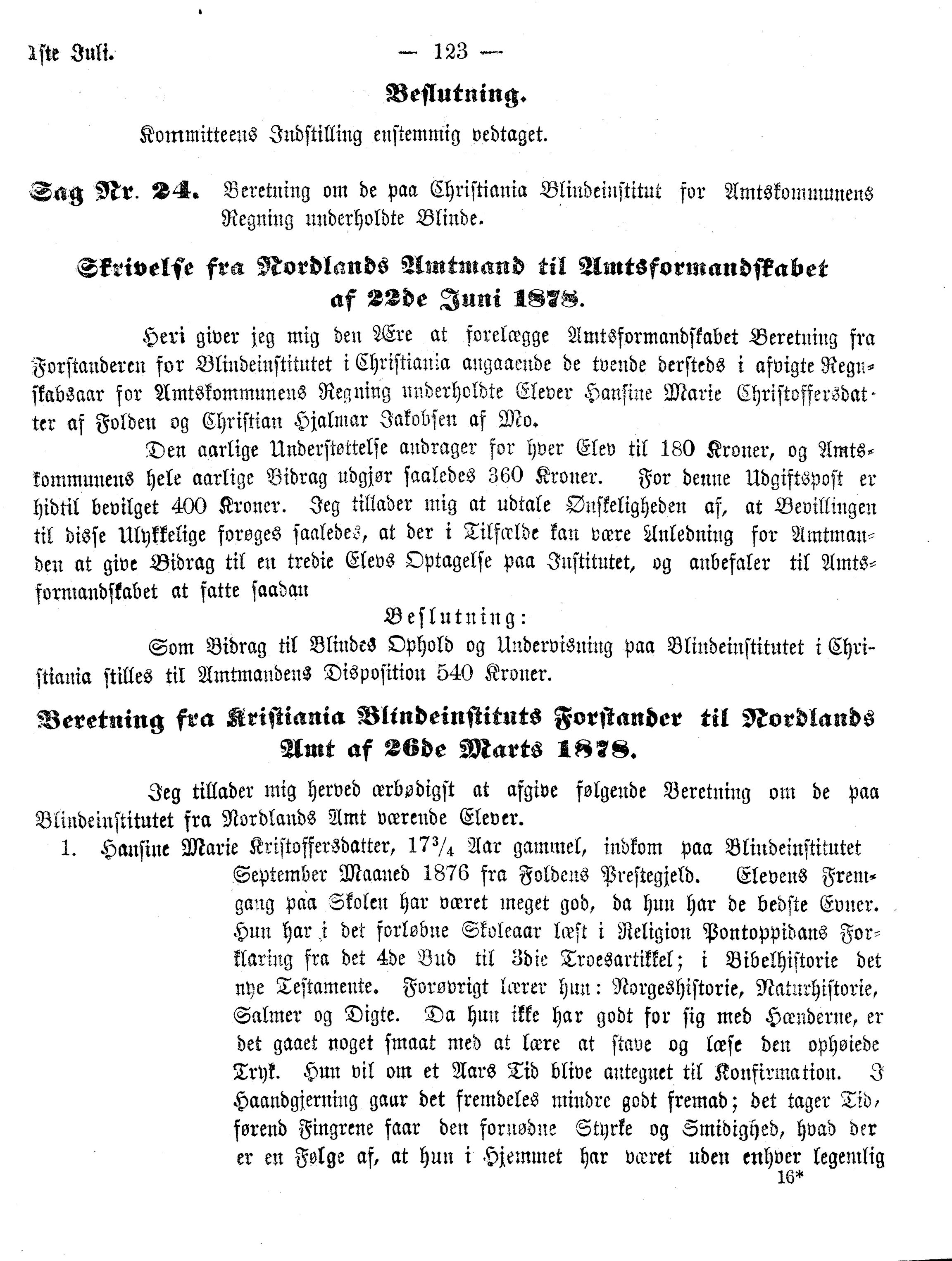 Nordland Fylkeskommune. Fylkestinget, AIN/NFK-17/176/A/Ac/L0010: Fylkestingsforhandlinger 1874-1880, 1874-1880