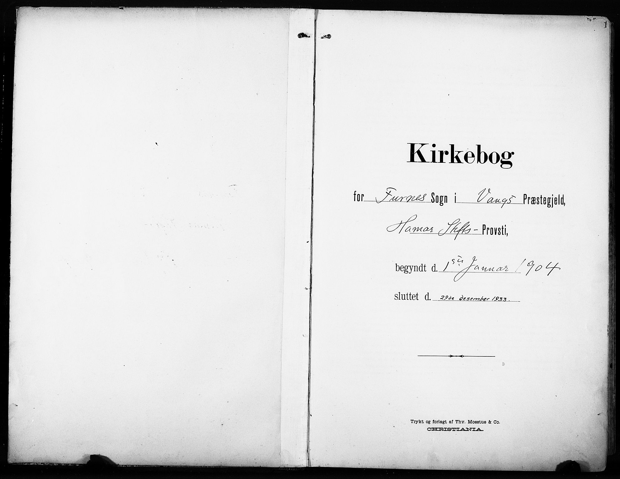 Furnes prestekontor, SAH/PREST-012/L/La/L0001: Klokkerbok nr. 1, 1904-1933, s. 1