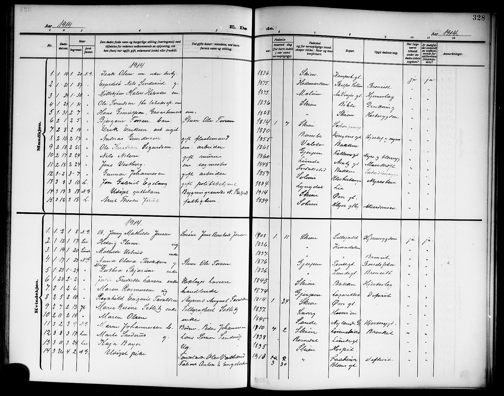 Skien kirkebøker, AV/SAKO-A-302/G/Ga/L0009: Klokkerbok nr. 9, 1910-1920, s. 328