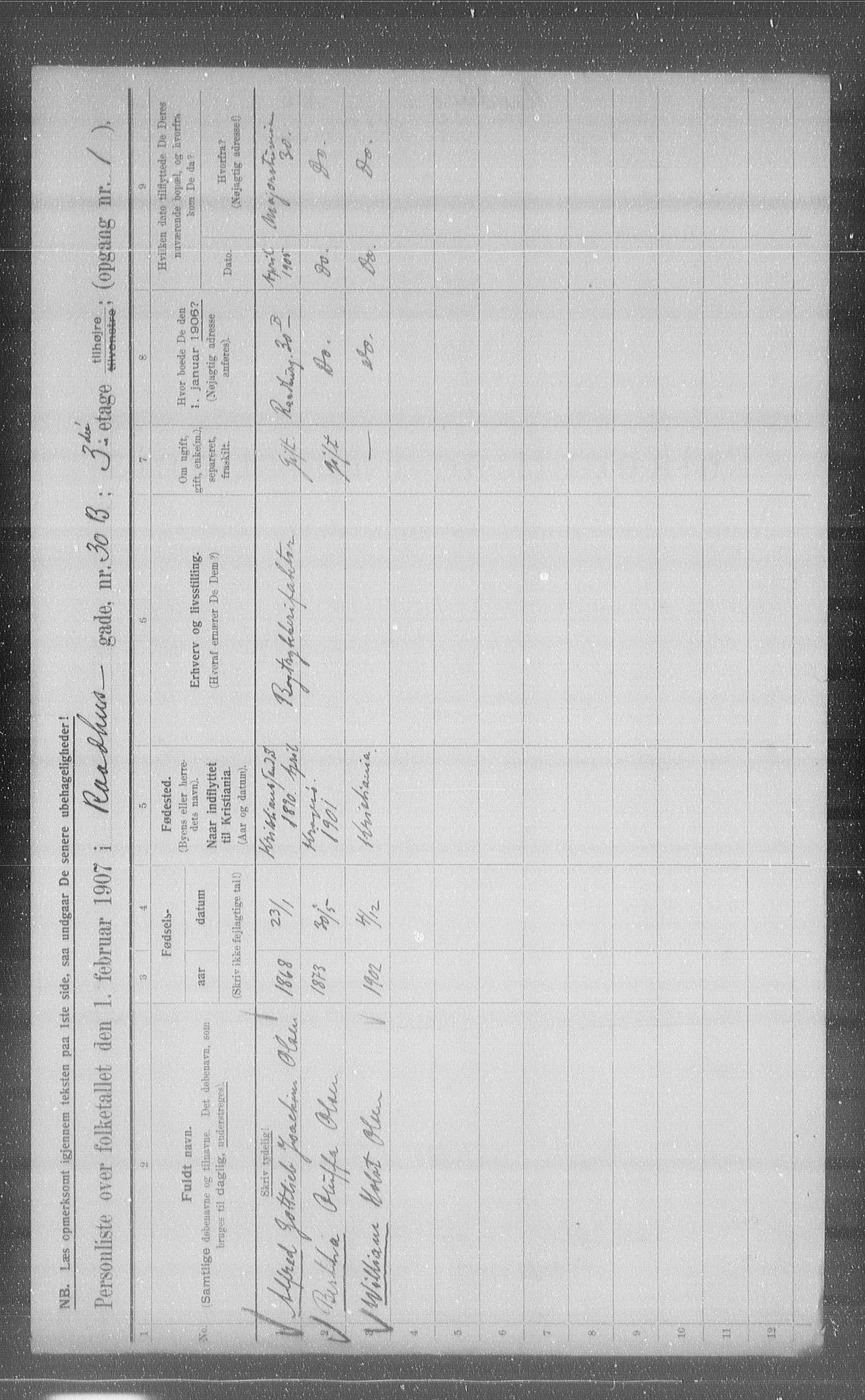 OBA, Kommunal folketelling 1.2.1907 for Kristiania kjøpstad, 1907, s. 44164