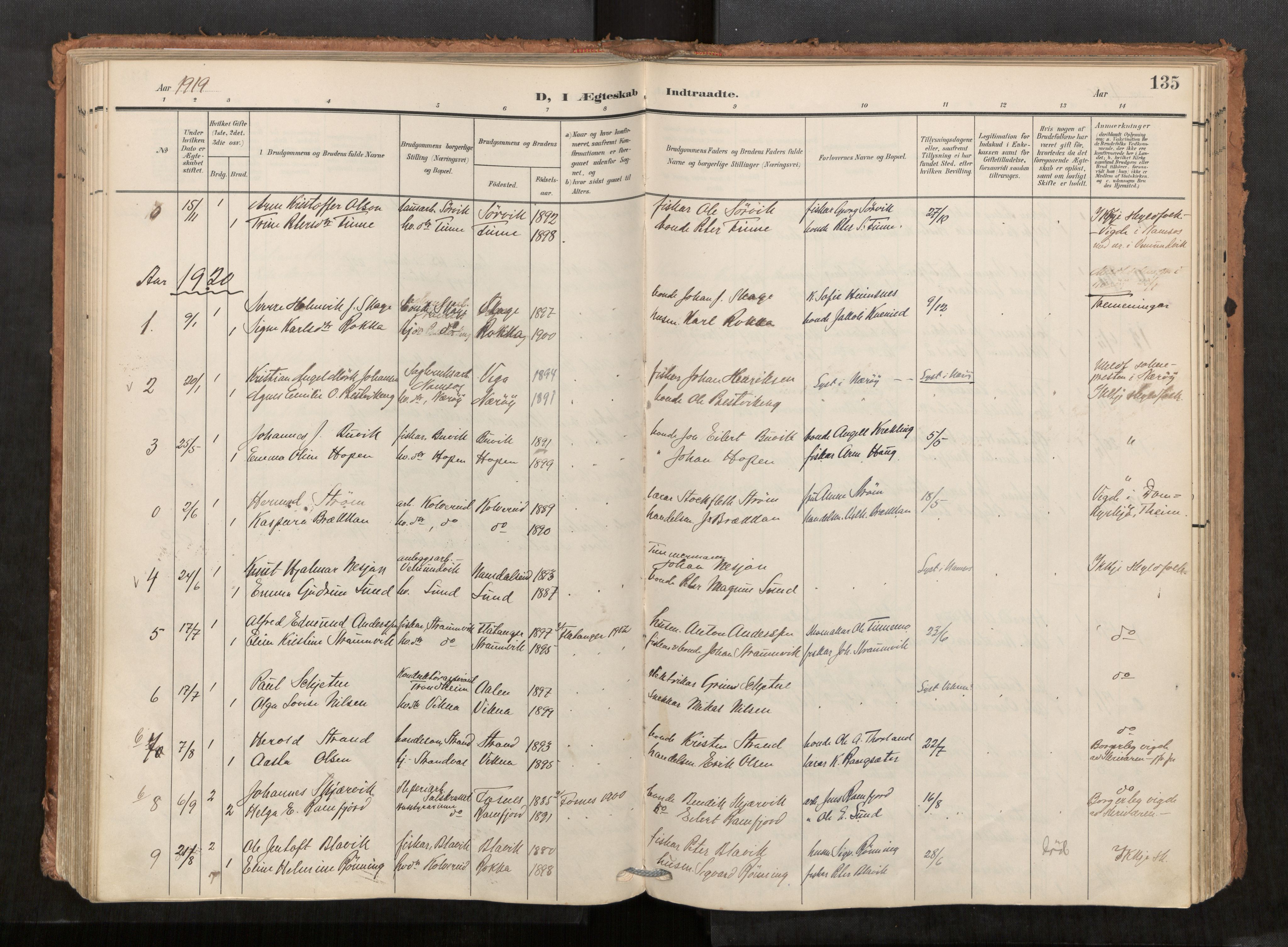 Kolvereid sokneprestkontor, AV/SAT-A-1171/H/Ha/Haa/L0001: Ministerialbok nr. 1, 1903-1922, s. 135