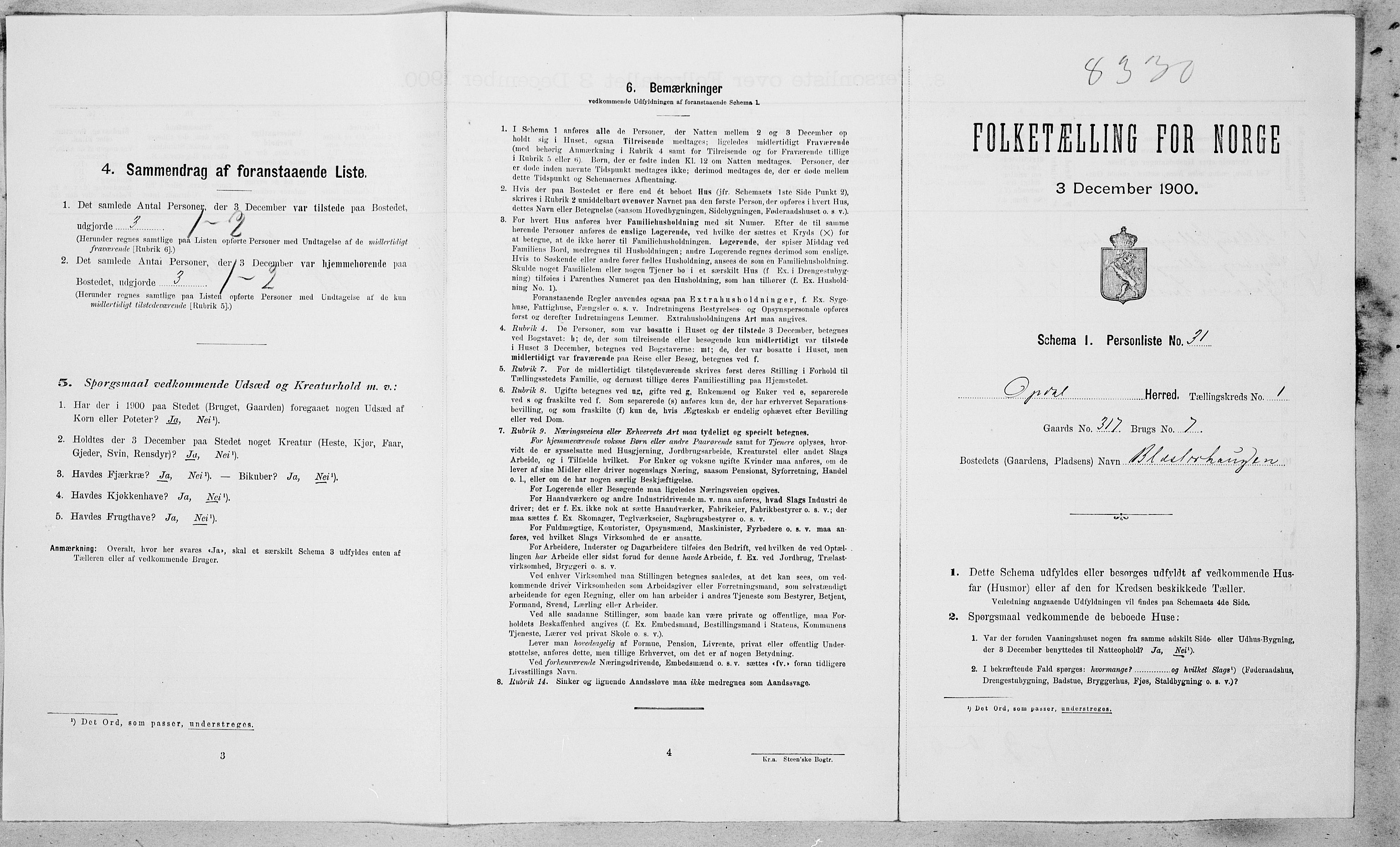 SAT, Folketelling 1900 for 1634 Oppdal herred, 1900, s. 160