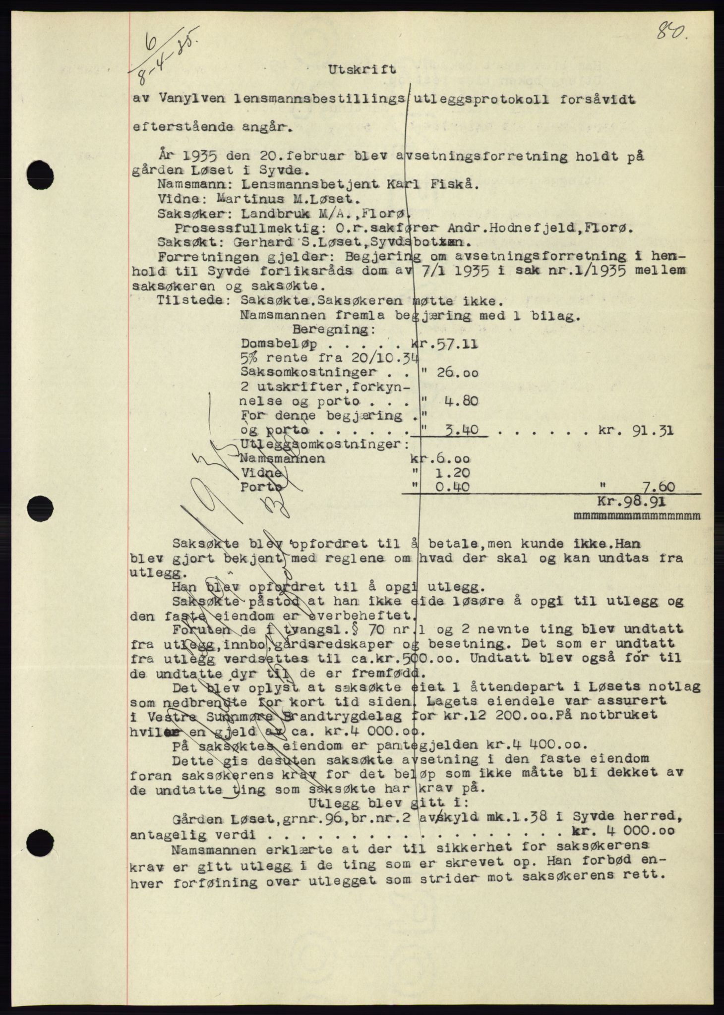 Søre Sunnmøre sorenskriveri, SAT/A-4122/1/2/2C/L0059: Pantebok nr. 53, 1935-1935, Tingl.dato: 08.04.1935