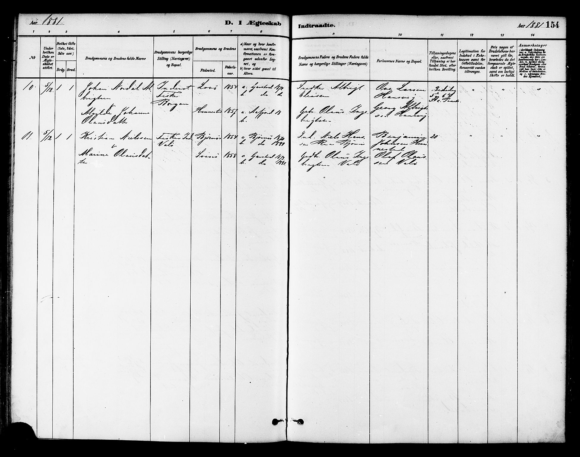 Ministerialprotokoller, klokkerbøker og fødselsregistre - Nord-Trøndelag, SAT/A-1458/786/L0686: Ministerialbok nr. 786A02, 1880-1887, s. 154