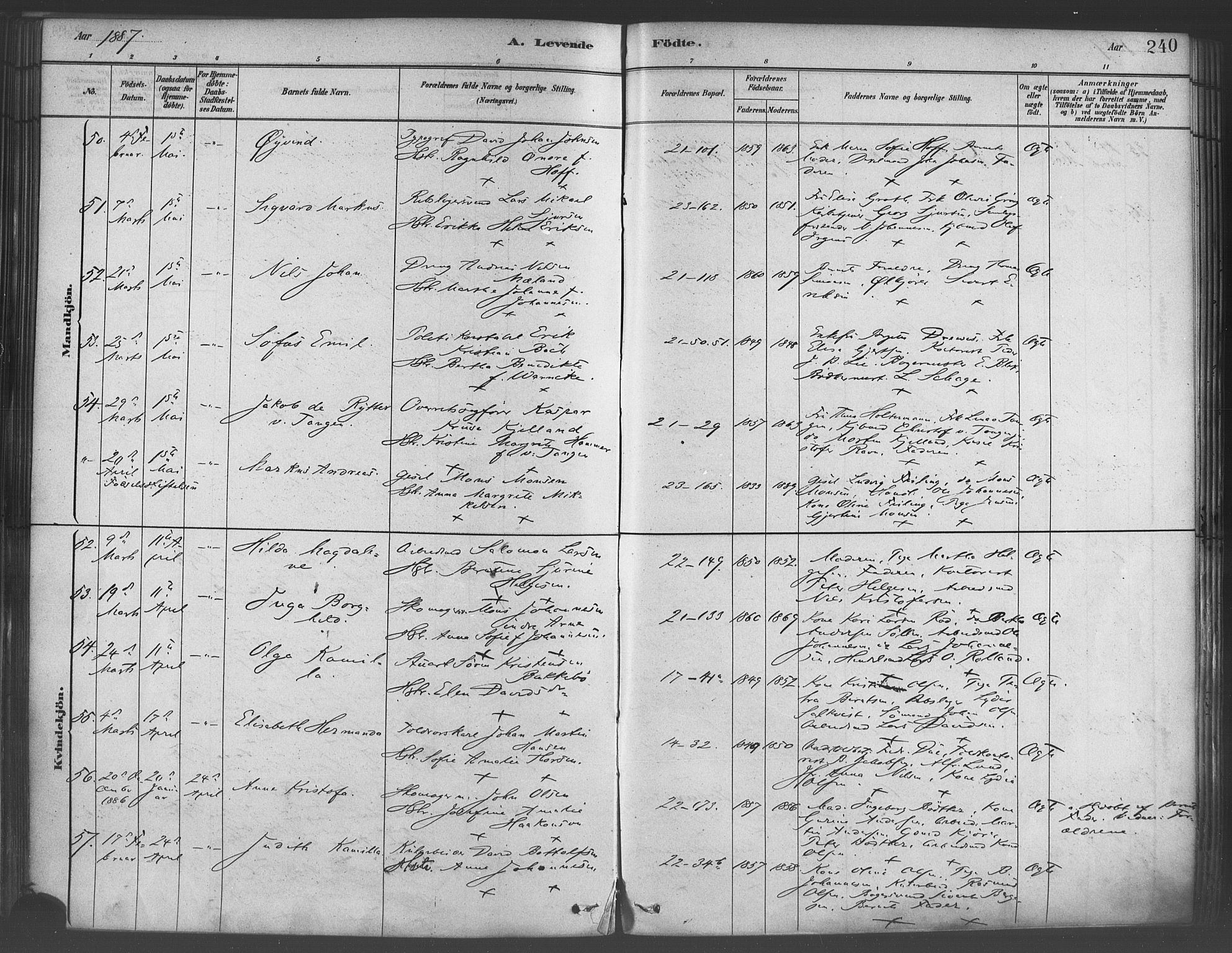 Korskirken sokneprestembete, AV/SAB-A-76101/H/Haa/L0021: Ministerialbok nr. B 7, 1878-1889, s. 240