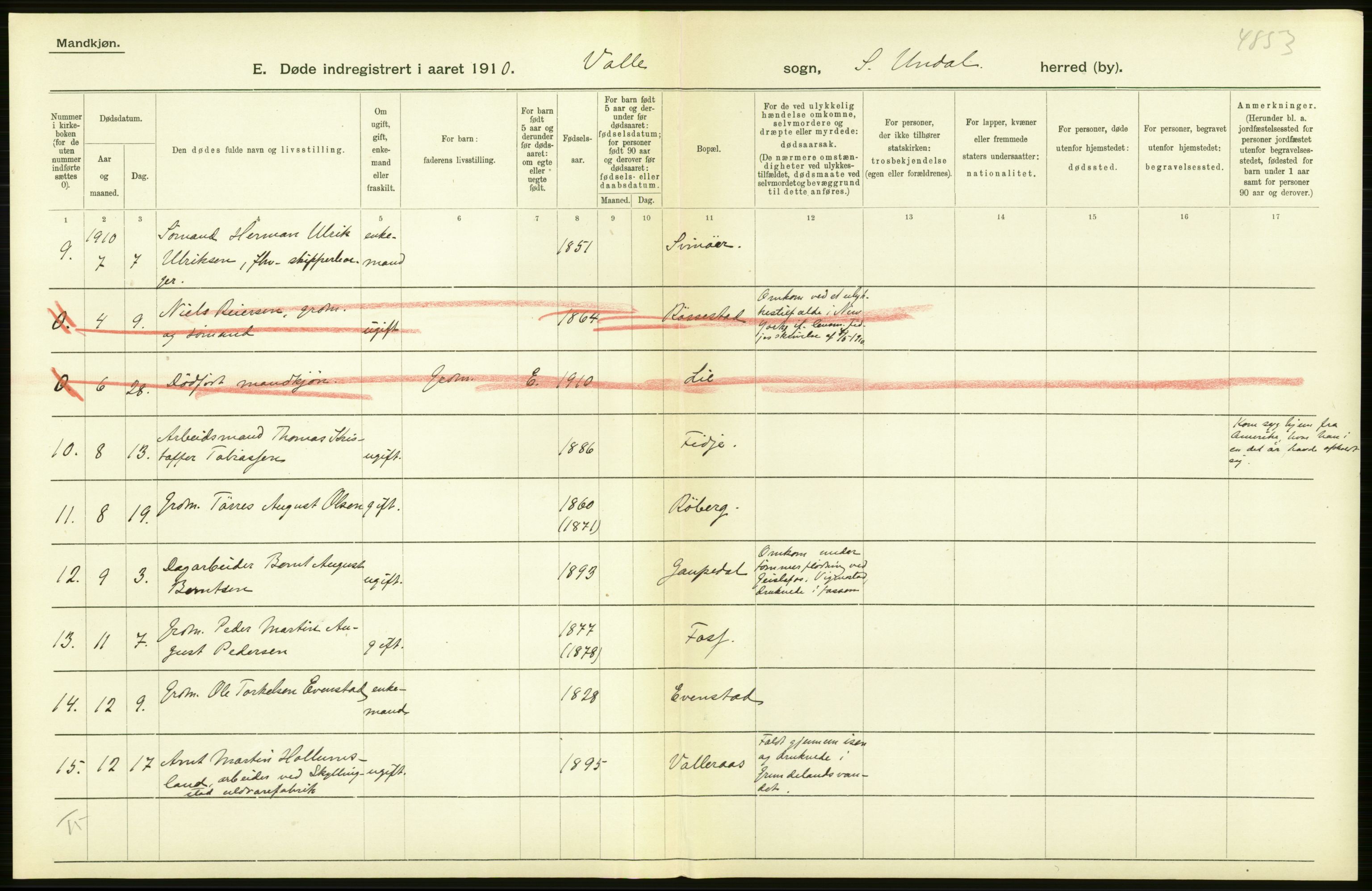 Statistisk sentralbyrå, Sosiodemografiske emner, Befolkning, AV/RA-S-2228/D/Df/Dfa/Dfah/L0021: Lister og Mandals amt: Levendefødte menn og kvinner, gifte, døde, dødfødte. Bygder og byer., 1910, s. 432