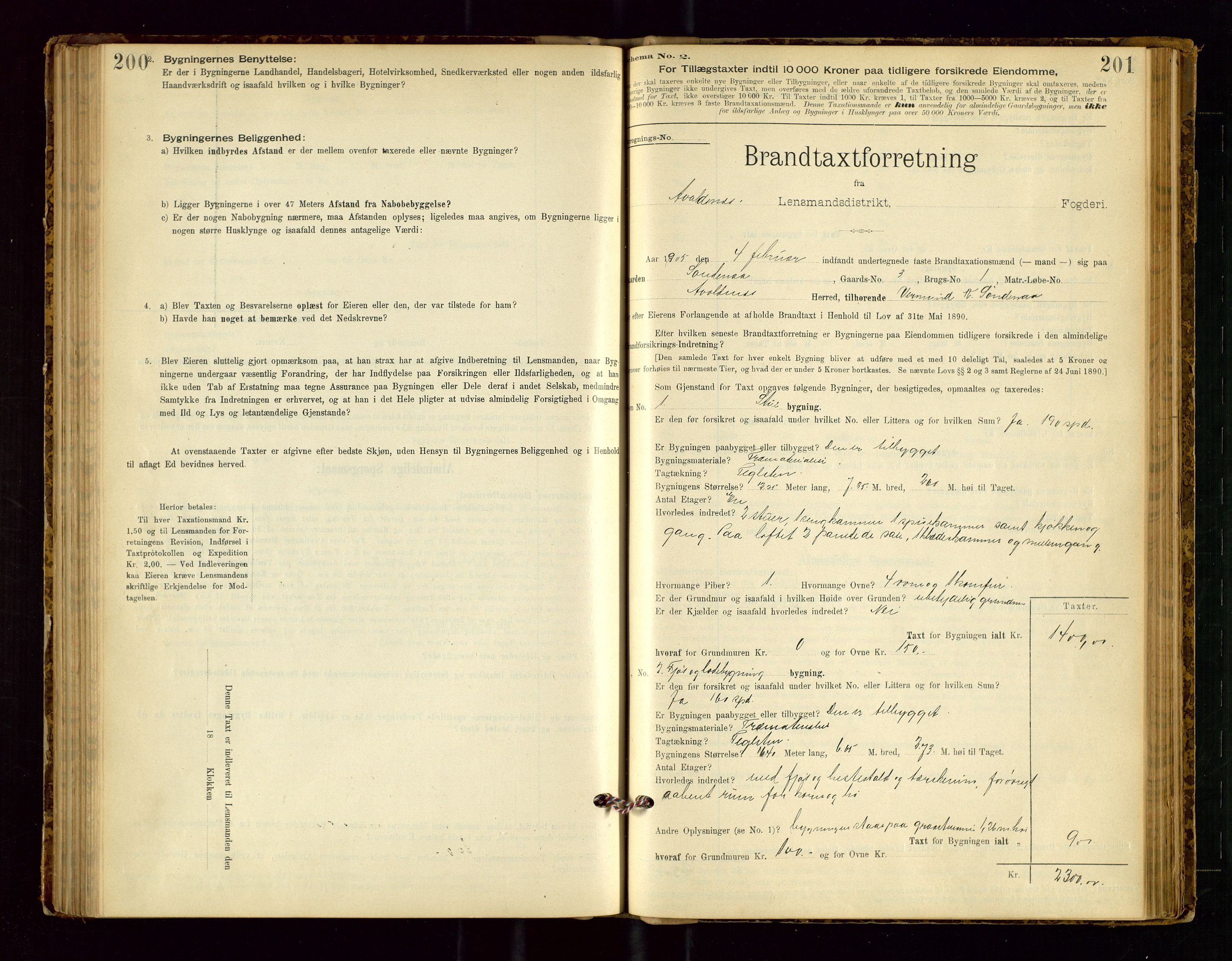 Avaldsnes lensmannskontor, SAST/A-100286/Gob/L0001: "Brandtaxationsprotokol for Avaldsnes Lensmandsdistrikt Ryfylke Fogderi", 1894-1925, s. 200-201